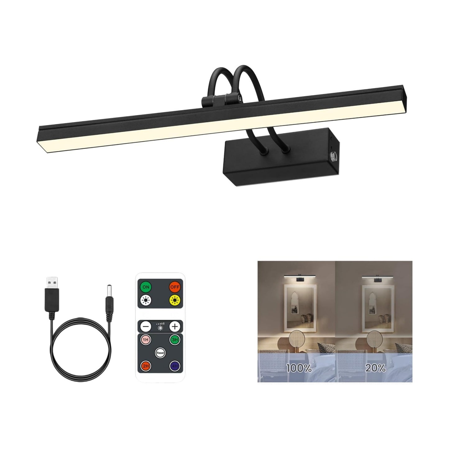 Rechargeable Picture Light with Remote, 13", Black | 5000mAh Battery Operated, 2 Colors Gallery Light, 280LM Dimmable