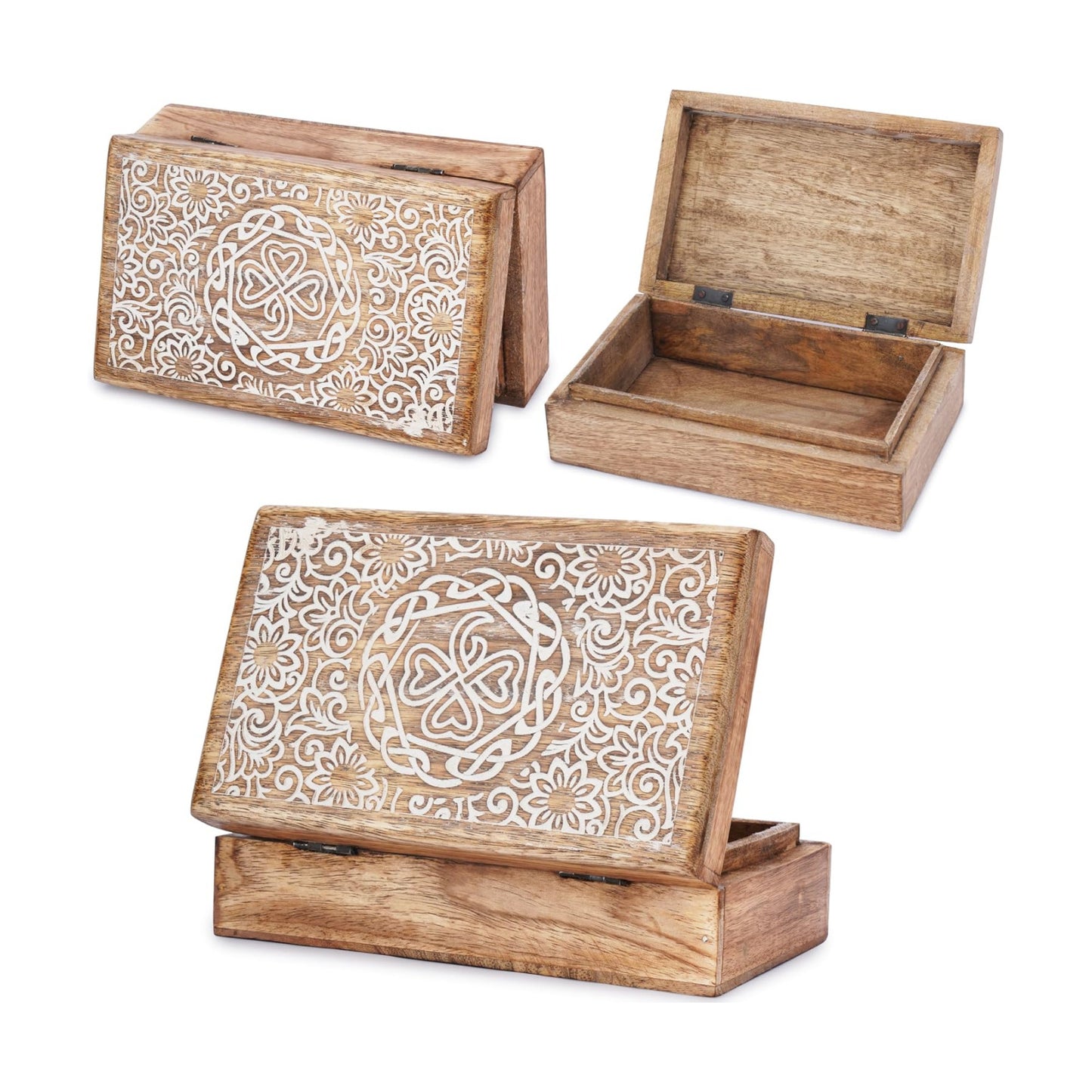 Mango Wood Jewelry Box / Center Flower Des