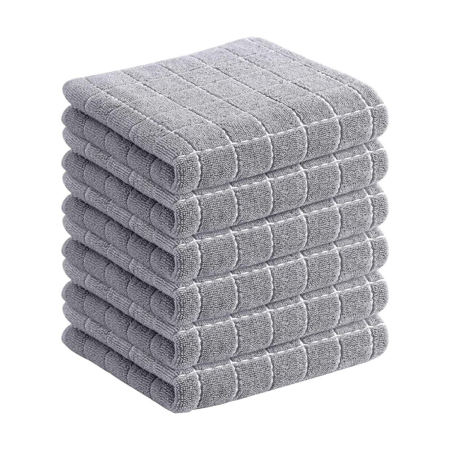 Homaxy 100% Cotton Terry Kitchen Towels, 6 Pack, Light Grey | Ultra Soft and Absorbent Dish Towels for Kitchen