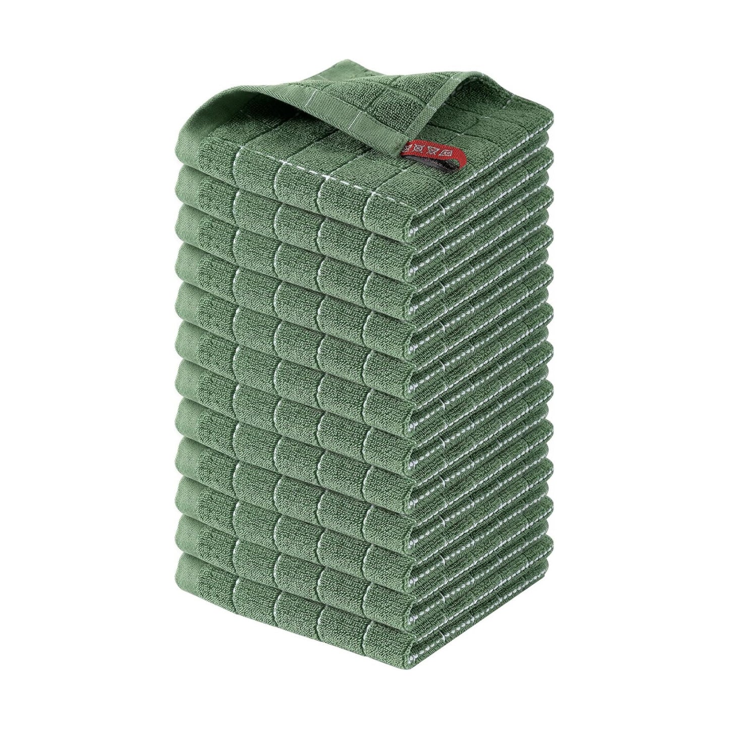 Homaxy 100% Cotton Terry Kitchen Dish Cloths, 12 Pack, Grass Green | Ultra Soft and Absorbent Dish Towels for Kitchen