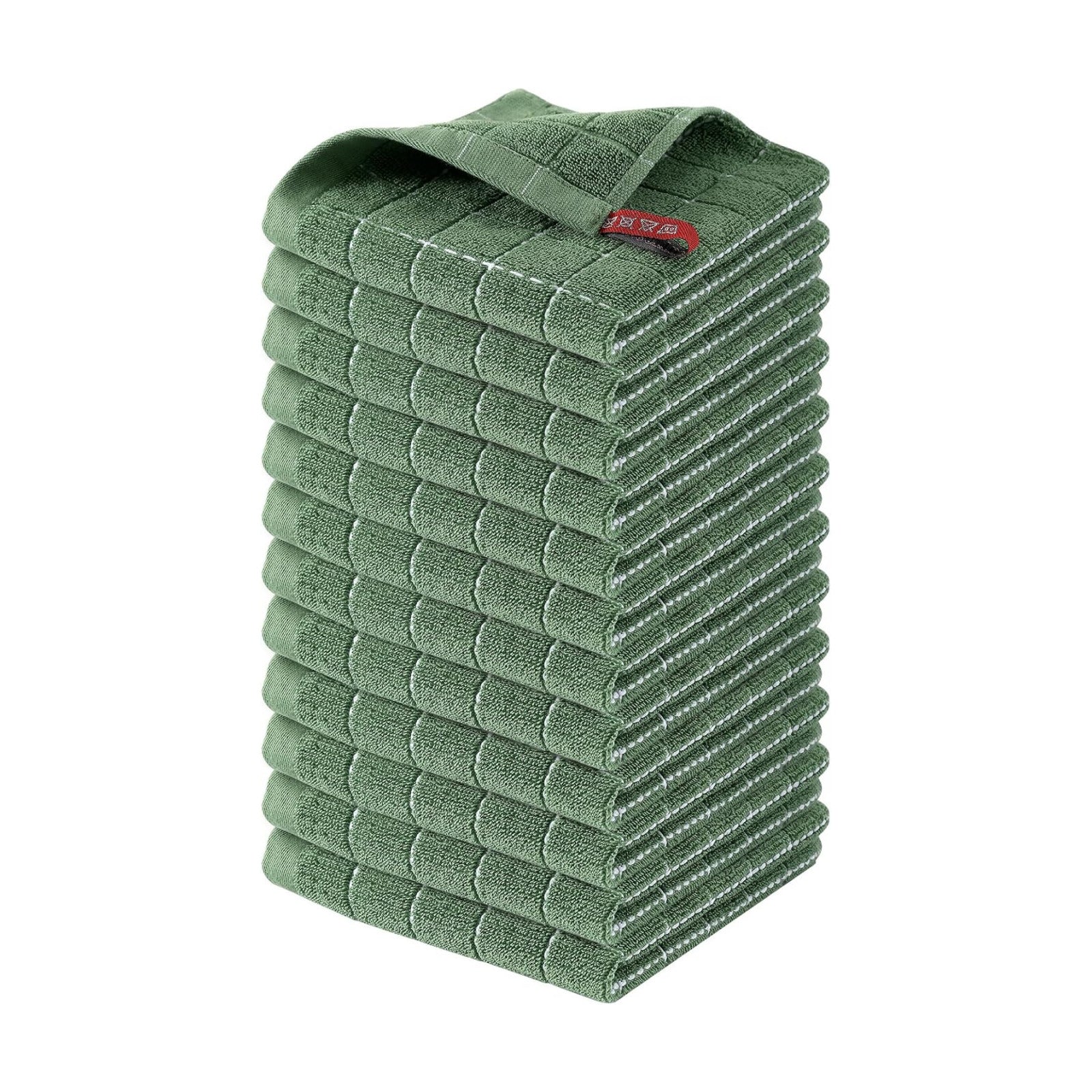 Homaxy 100% Cotton Terry Kitchen Dish Cloths, 12 Pack, Grass Green | Ultra Soft and Absorbent Dish Towels for Kitchen