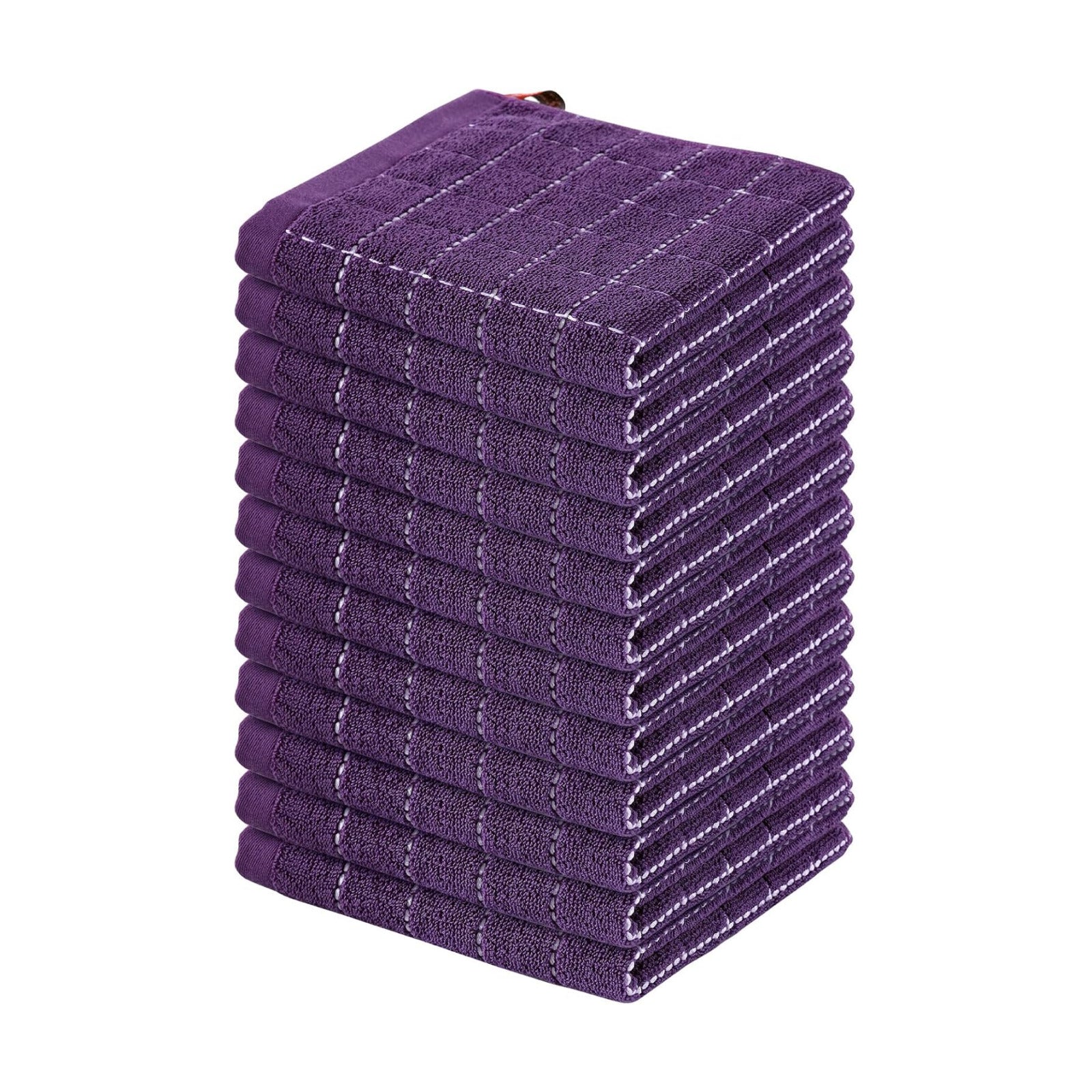 Homaxy 100% Cotton Terry Kitchen Dish Cloths, 12 Pack, Purple | Ultra Soft and Absorbent Dish Towels for Kitchen