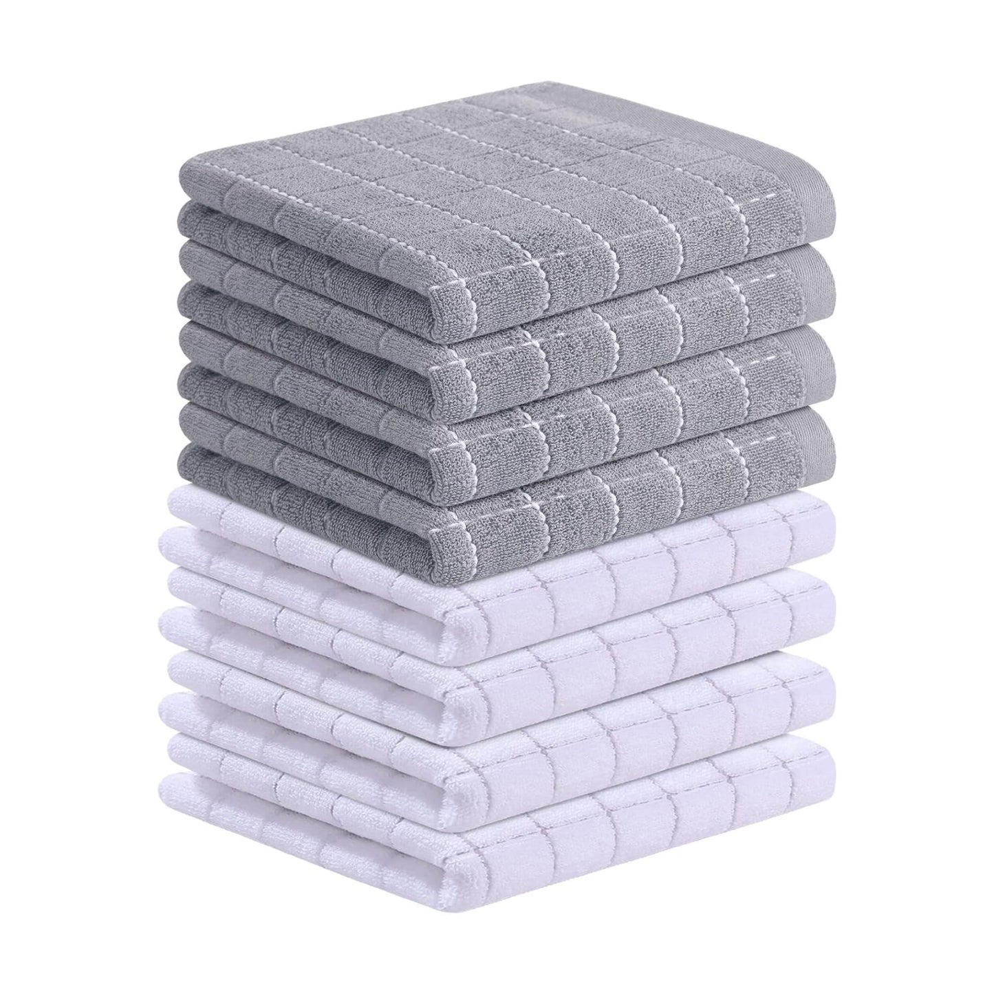 Homaxy 100% Cotton Terry Kitchen Towels, 8 Pack, White and Light Grey | Ultra Soft and Absorbent Dish Towels for