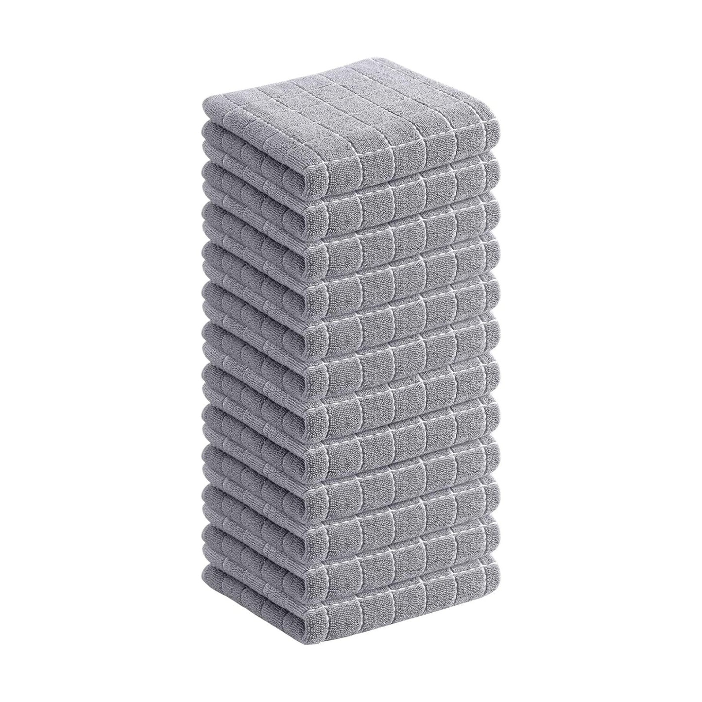 Homaxy 100% Cotton Terry Kitchen Dish Cloths, 12 Pack, Light Grey | Ultra Soft and Absorbent Dish Towels for Kitchen