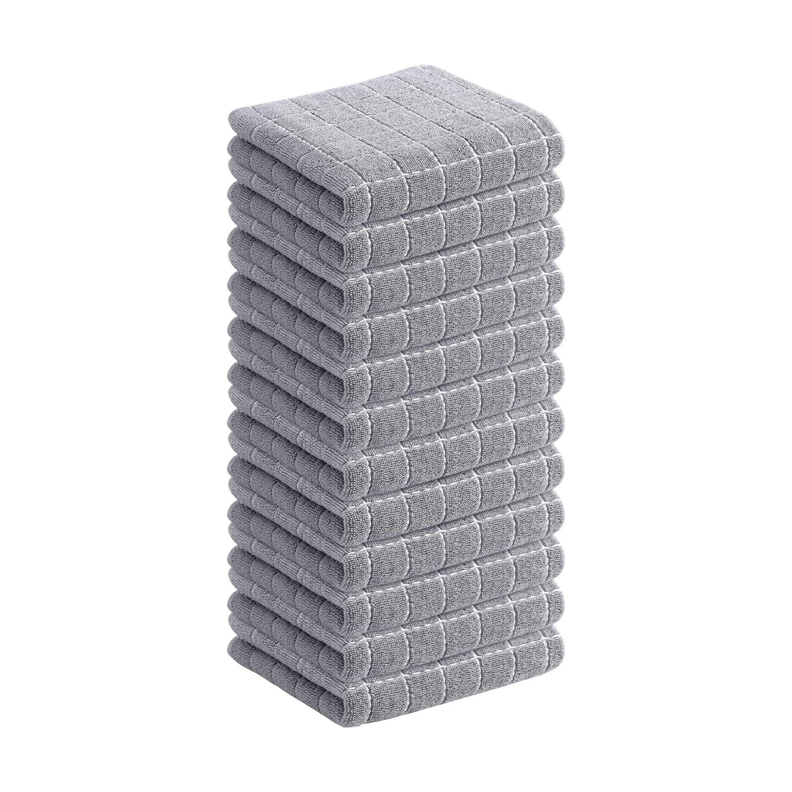 Homaxy 100% Cotton Terry Kitchen Dish Cloths, 12 Pack, Light Grey | Ultra Soft and Absorbent Dish Towels for Kitchen
