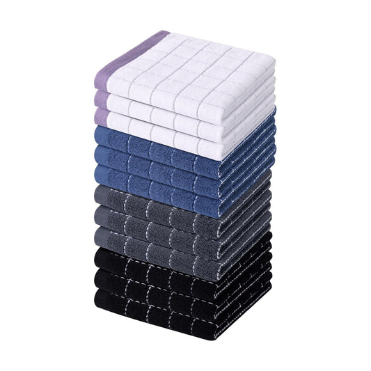 Homaxy 100% Cotton Terry Kitchen Dish Cloths, 12 Pack, Multiple Color | Ultra Soft and Absorbent Dish Towels for