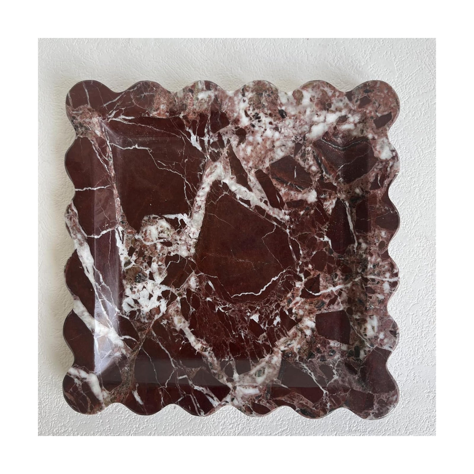 Vintage Marble Tray Small Ornaments Scalloped Tray Handmade Storage Dish / Rosa Levanto / Natural