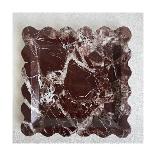 Vintage Marble Tray Small Ornaments Scalloped Tray Handmade Storage Dish / Rosa Levanto / Natural