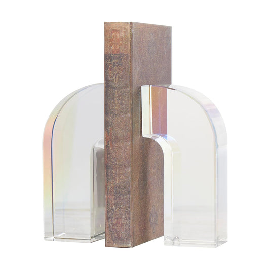 Crystal Geometric Decorative Bookends Arched Non Skid Bookends / Clear / 3"w, 6"H / Set of 2