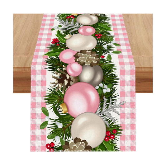 Jiudungs Pink Christmas Table Runner, Xmas Holiday Decorations for Home