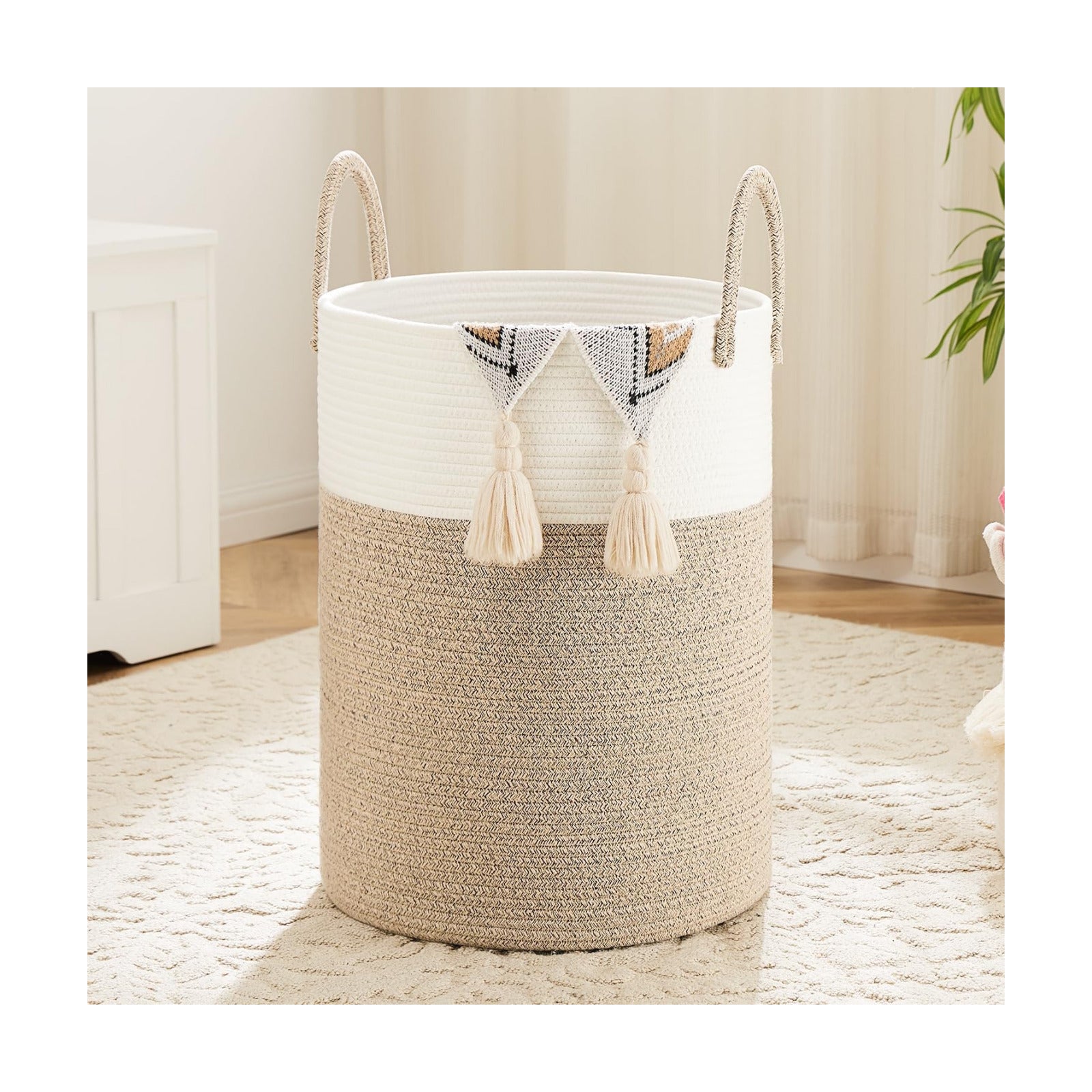 Laundry Basket / Woven Cotton Rope Laundry Hamper / Brown / 60L