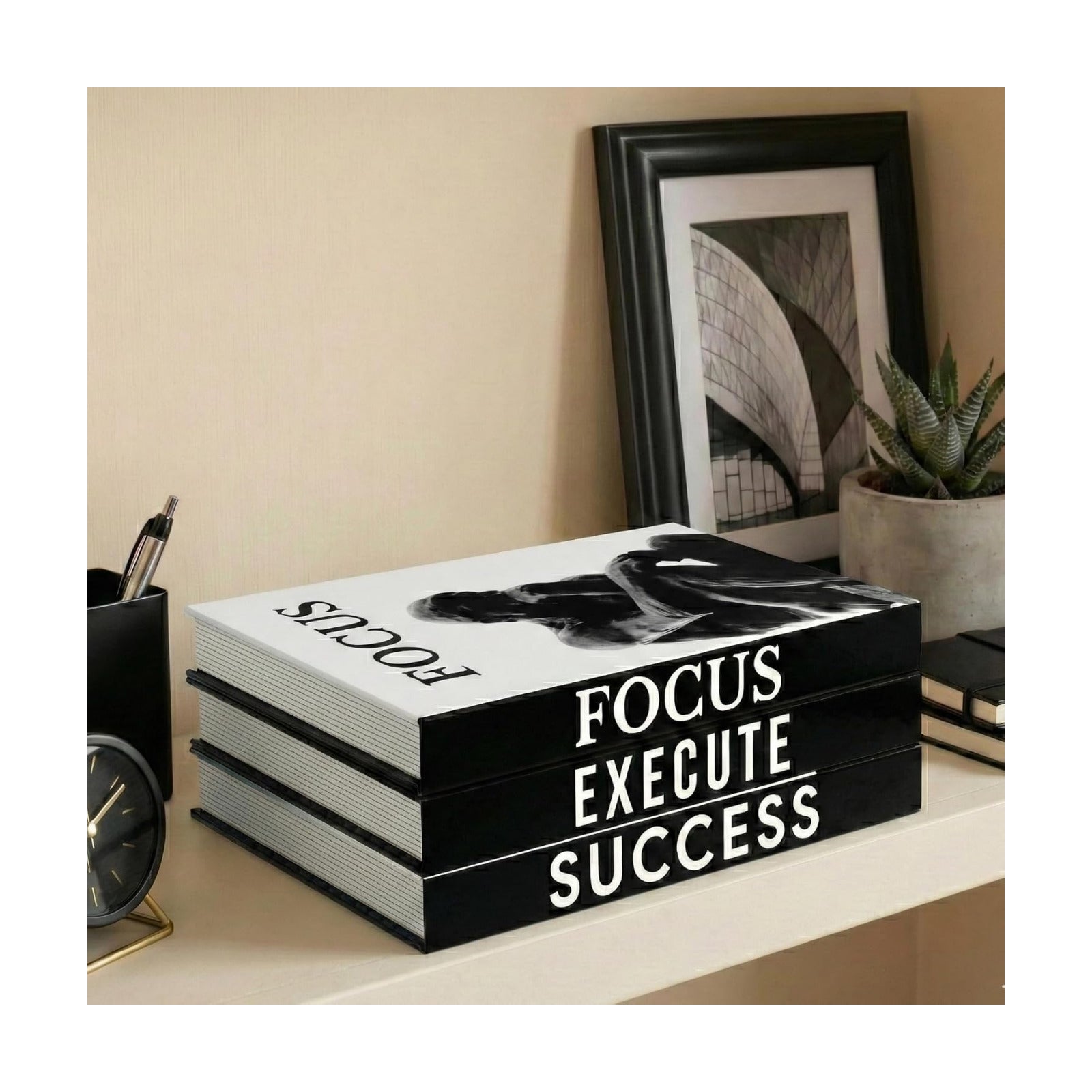 Motivational Desk Décor Decorative Books for Modern Home Office Decor Shelf / Black / Set of 3