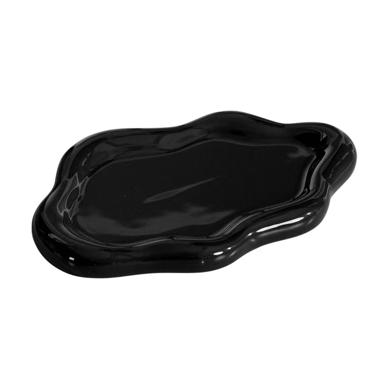 Ceramic Jewelry Tray Dish for Ring Key Trinket / Black