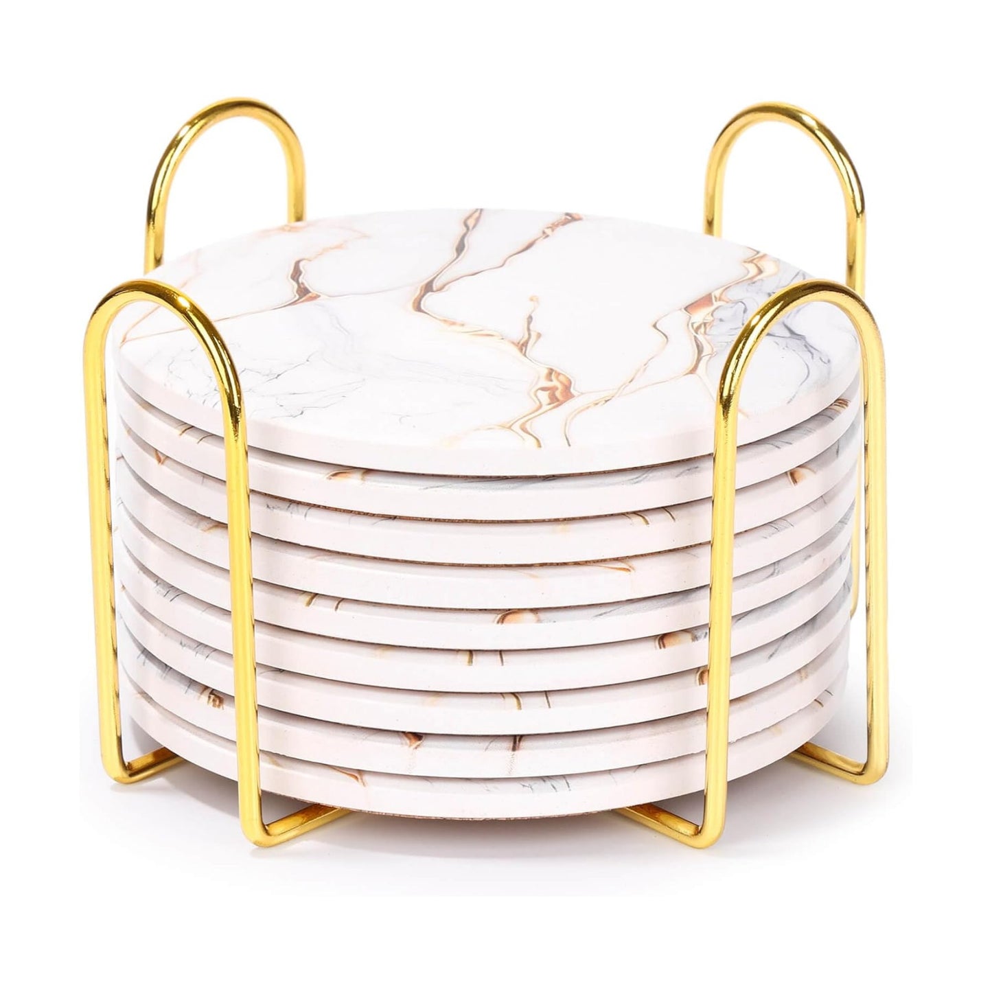 Holder / Ceramic Drink Coasters / Gold White / Set of 9