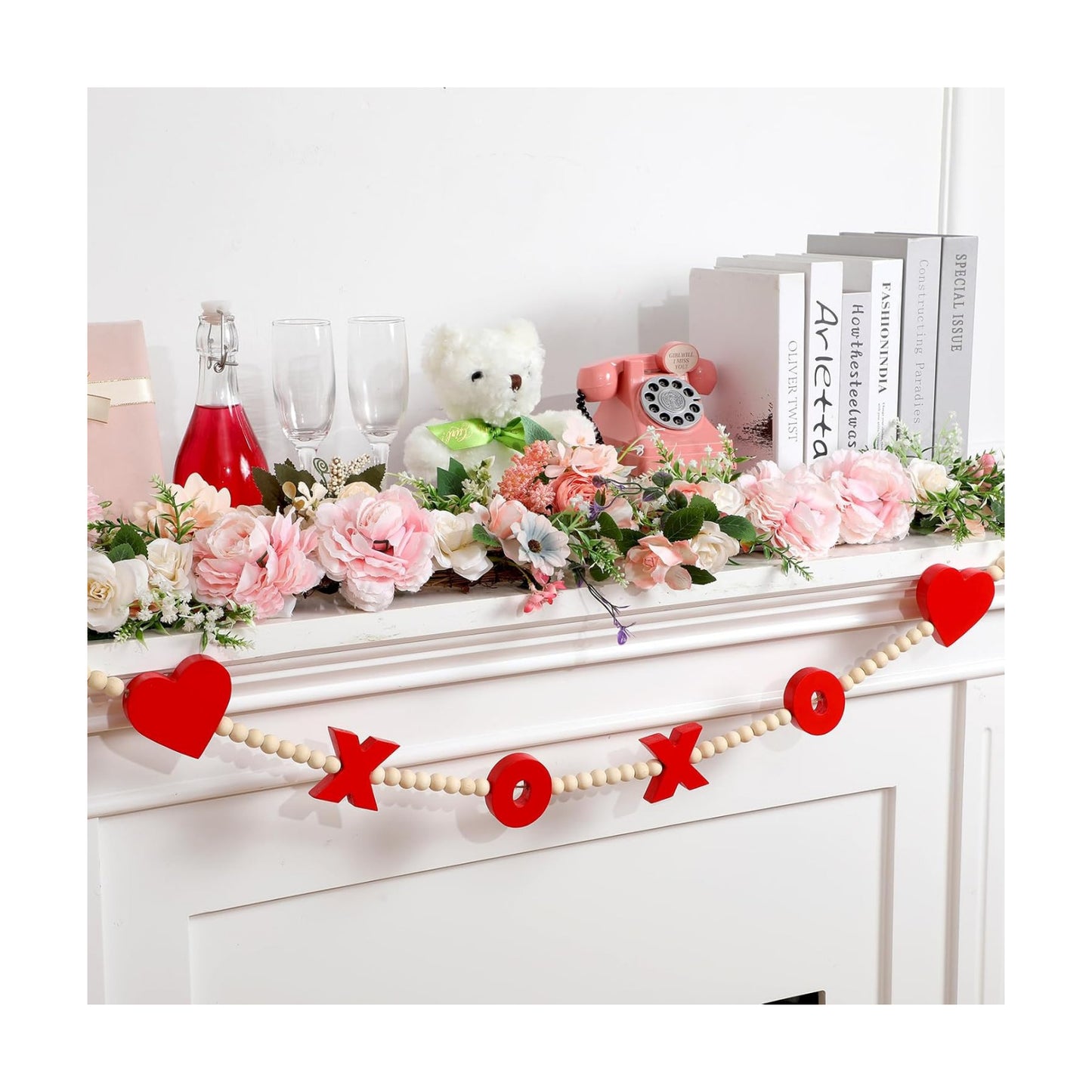 Valentine's Day Wood Bead Garland / 47.24 Inch