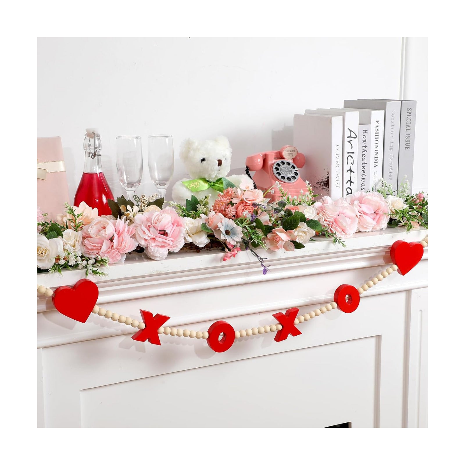 Valentine's Day Wood Bead Garland / 47.24 Inch