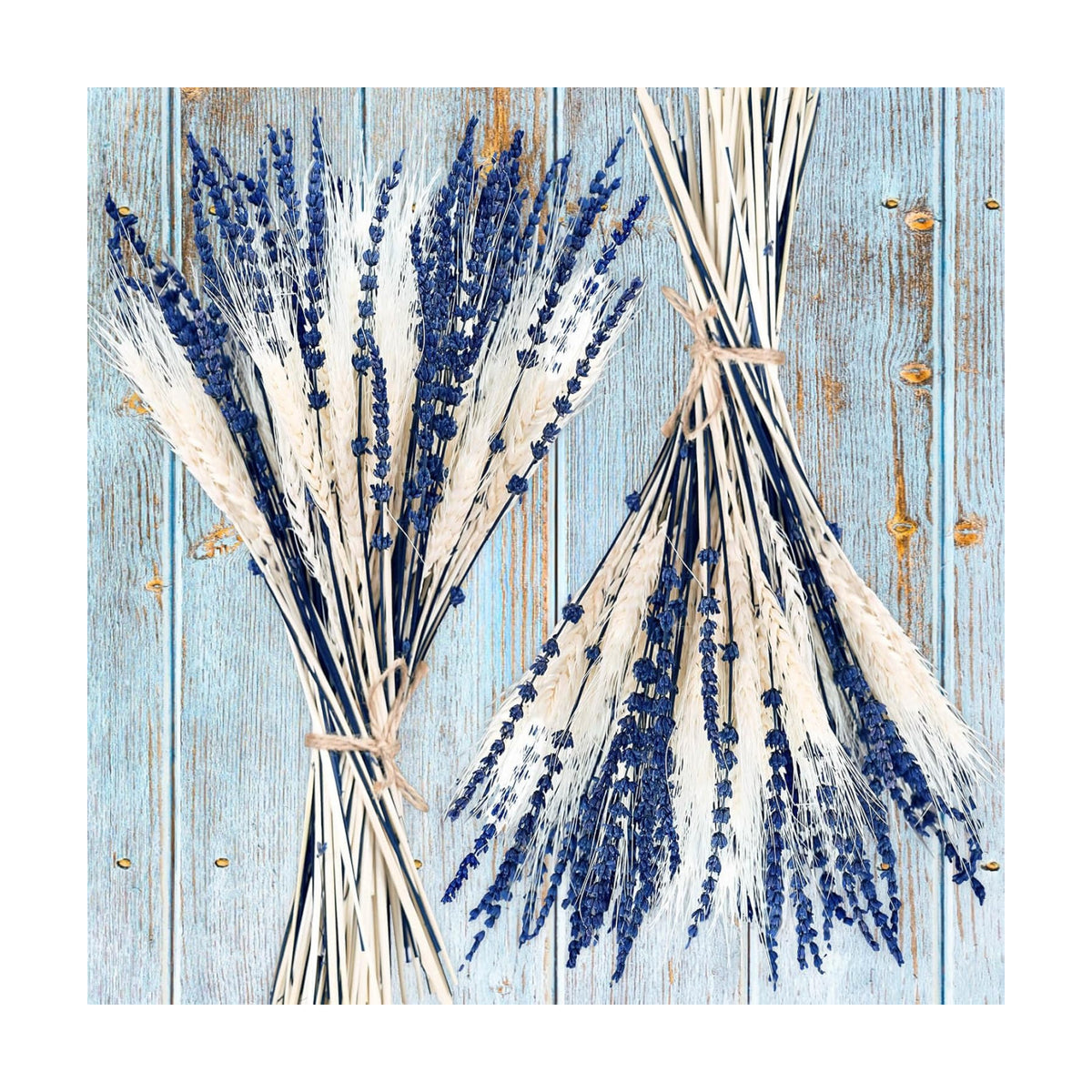 2 Pack Dried Lavender & Wheat Flowers Bundle, 17'' White and Blue Flowers