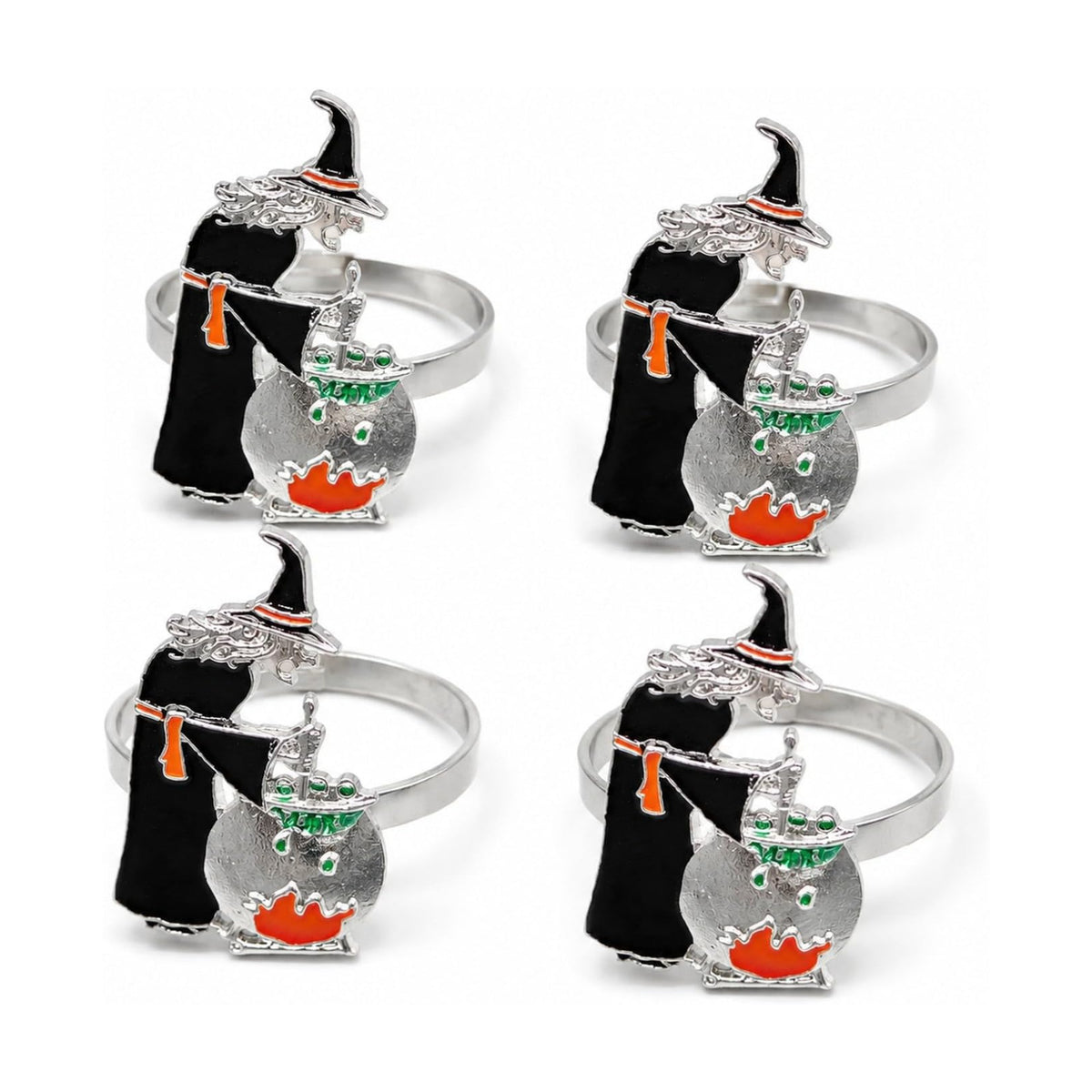LUOZZY 4pcs Halloween Witch Napkin Rings Black Metal Holders for Party