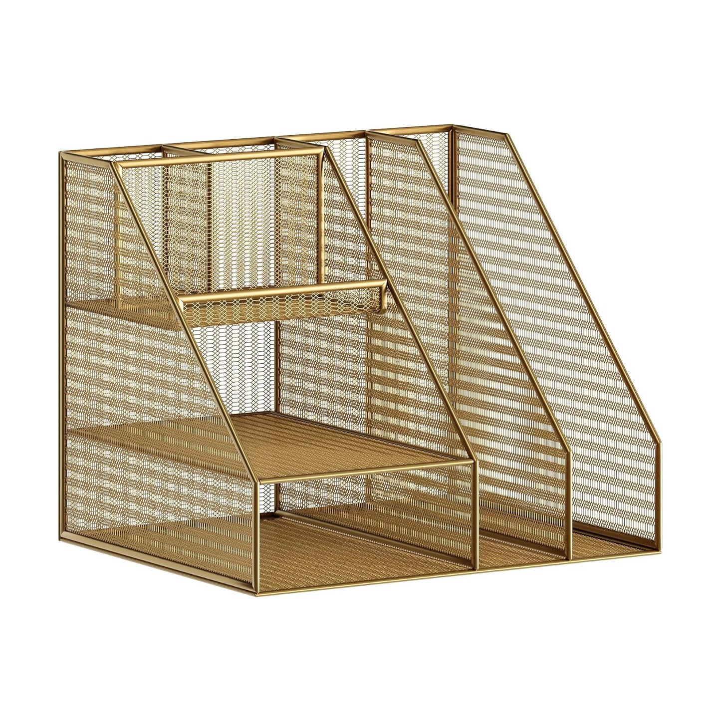Martha Stewart Ryder Mesh Metal Magazine File Holder, Gold | Steel Mesh, Gold Finish