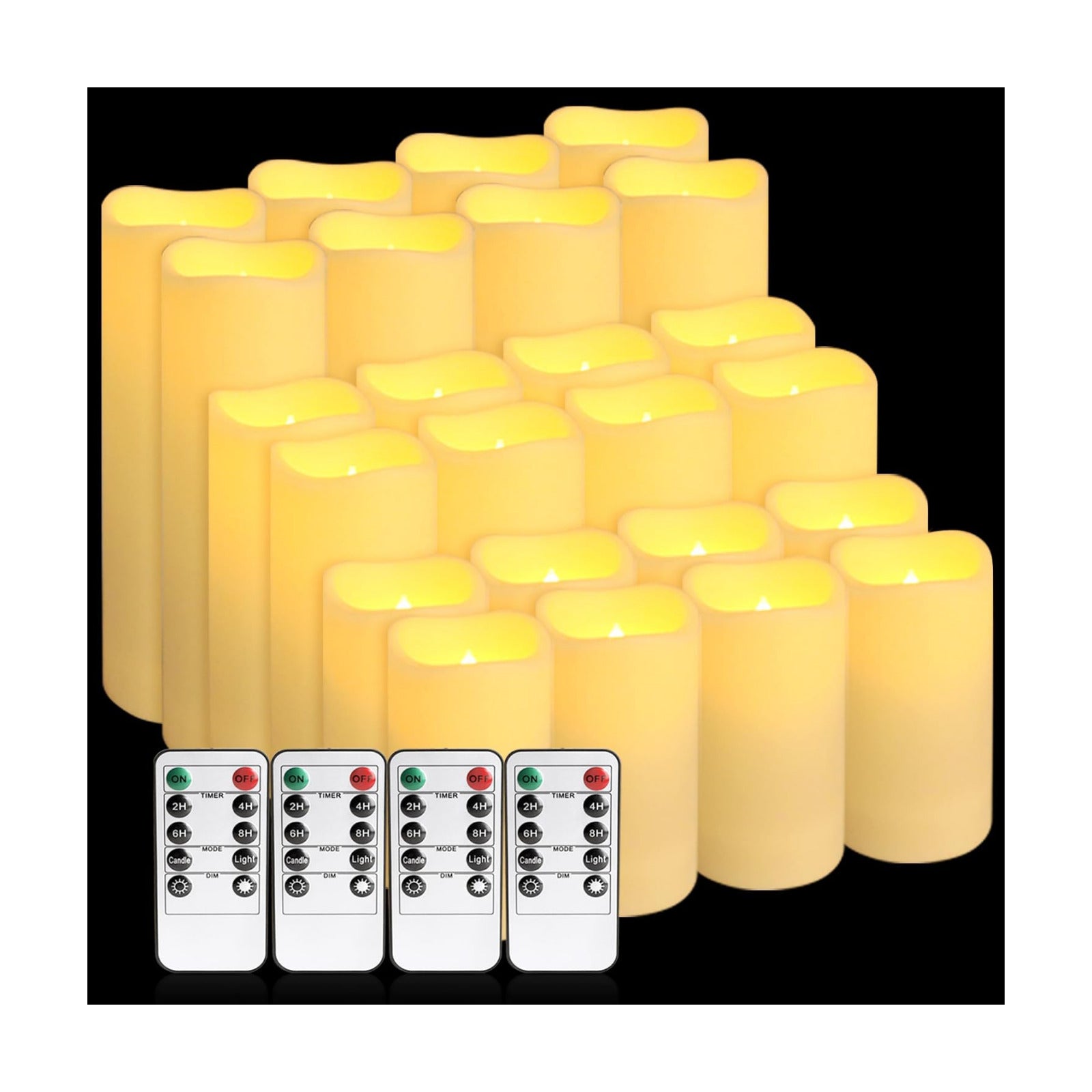 Set of 24 Flameless Led Battery Opeated (D2.2'' x H4''5''6'') Waterproof Outdoor Indoor Candles with 10-Key Remotes and