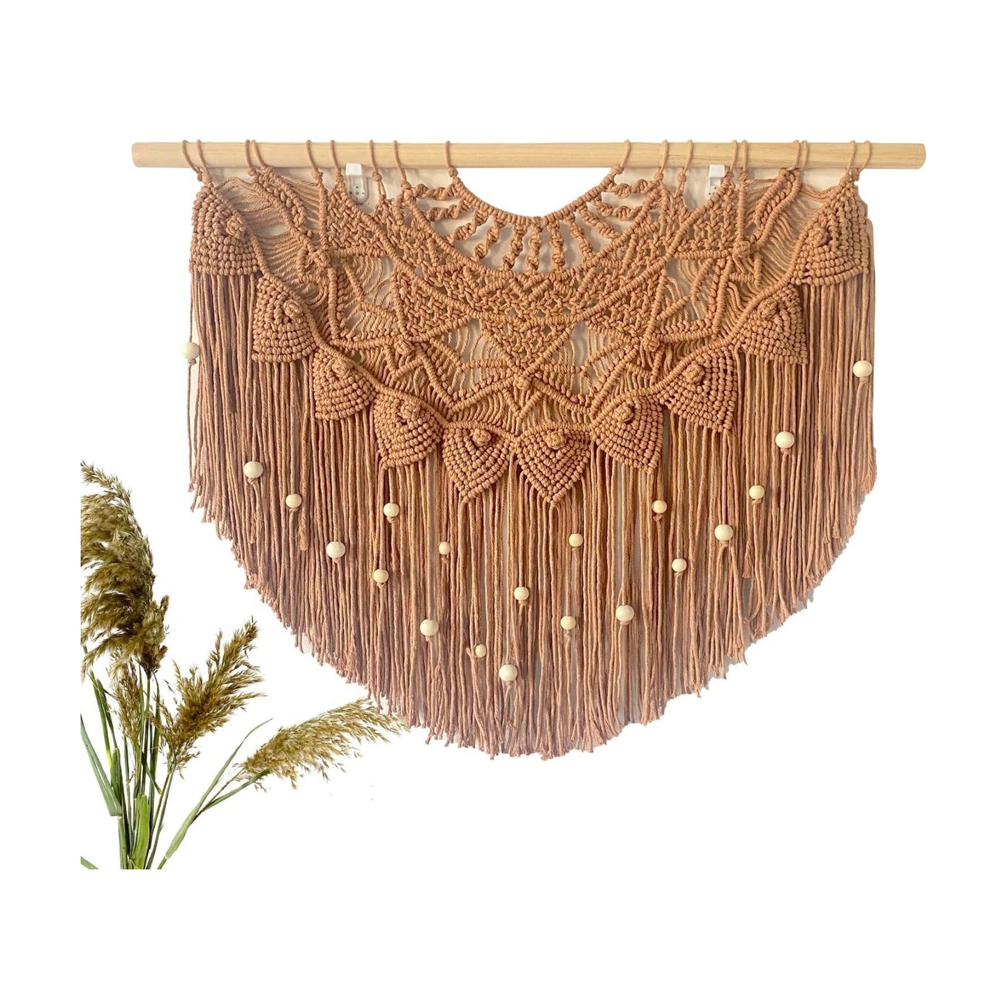 Large Macrame Wall Hanging Boho Beaded Curtain for Window Macrame Bedroom Headboard Living / Khaki