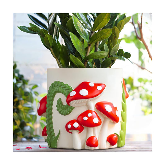 GUGUGO 8 Inch Colorful Mushrooms Planters Cute Unique Rainbow Planter with Drainage, Vintage Retro Flower Plant pots for Indoor Plants, Boho Modern Home Décor (8 Inch, B)