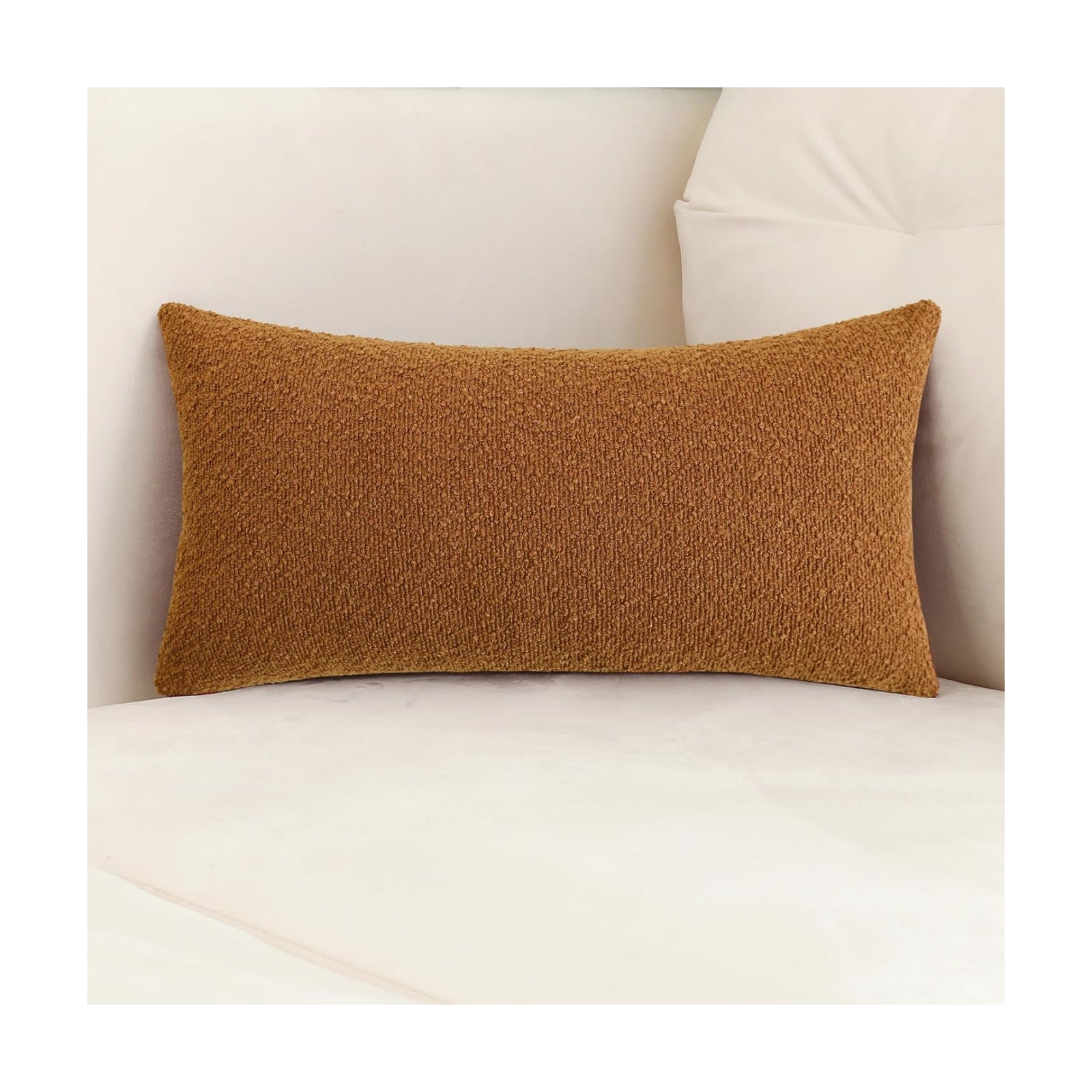 Decorative Long Lumbar Thick Throw Pillow Covers Fine Textured Boucle Couch / Amber Yellow / 36 x 14
