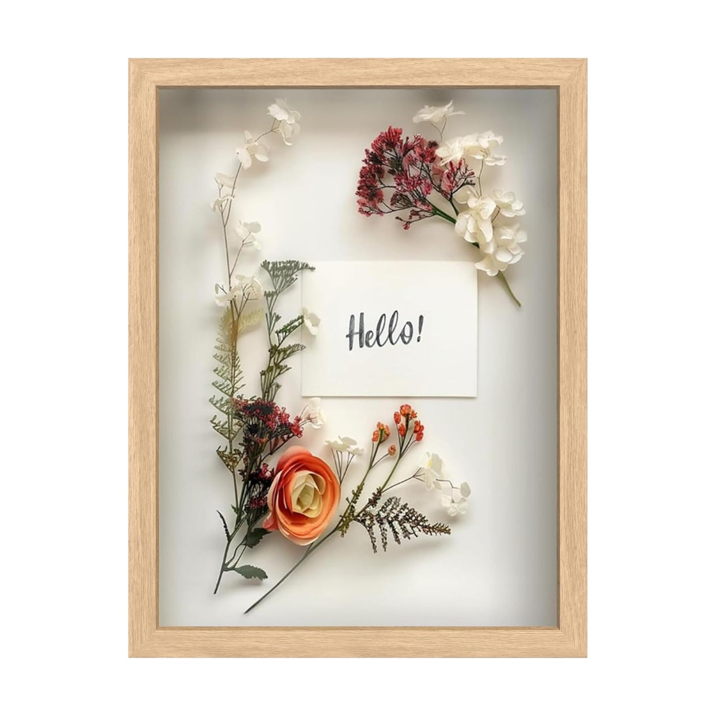 FrameWorks 12” x 16” Natural Oak Wooden Shadow Box Frame – Display Case with Soft Felt Back, Memory Box with Tempered