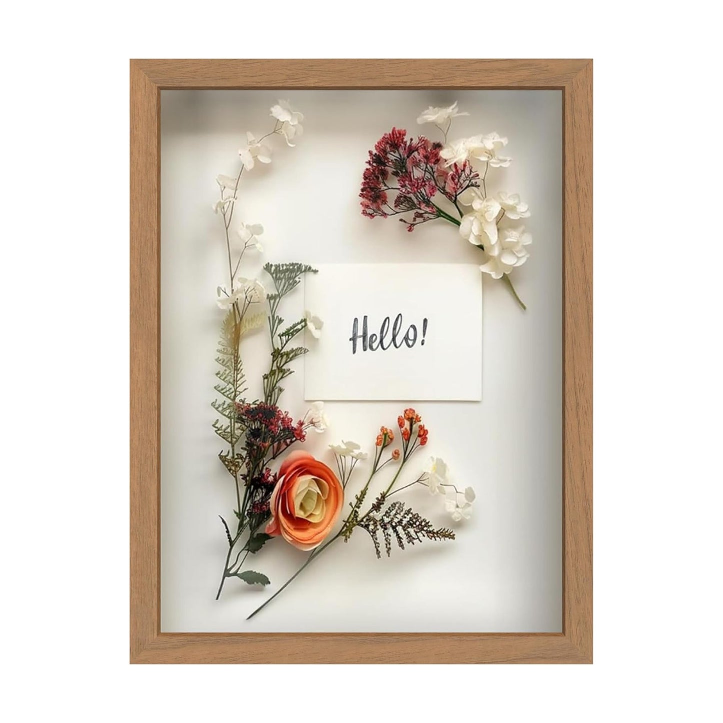 FrameWorks Golden Oak Wooden Shadow Box Frame - 12' x 16' Display Case with Soft Felt Back, Tempered Glass, White Ball