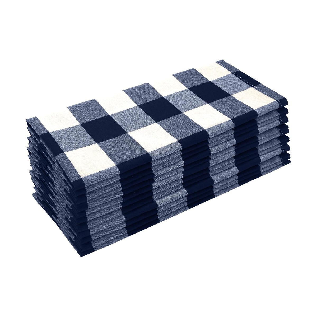 Cotton Cloth Napkins Set of 12 Blend Buffalo Plaid Dinner Napkins, 20 x 20 Inch Washable Table Napkins, Checks Cloth Napkins for Restaurant, Party, Wedding, Holiday, Farmhouse, Navy and White