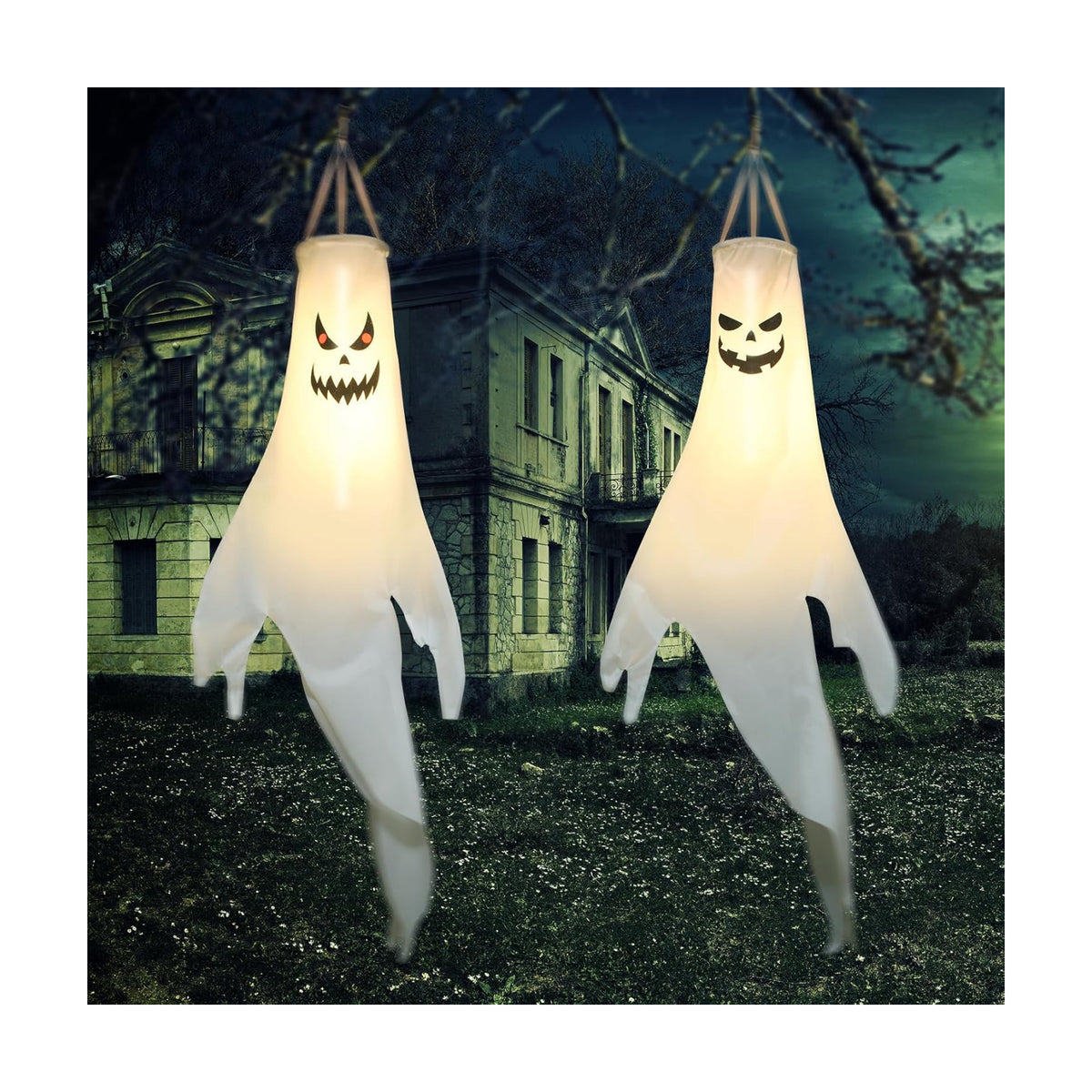 Halloween Ghost Decorations Outdoor: with Timer, 4 Pcs Spooky Hanging Ghost for Tree Porch Garden Yard, Waterproof LED Ghost Halloween Decor