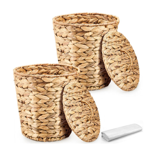 Wicker Trash Can Basket Woven Waste Basket / Brown / Medium / Set of 100