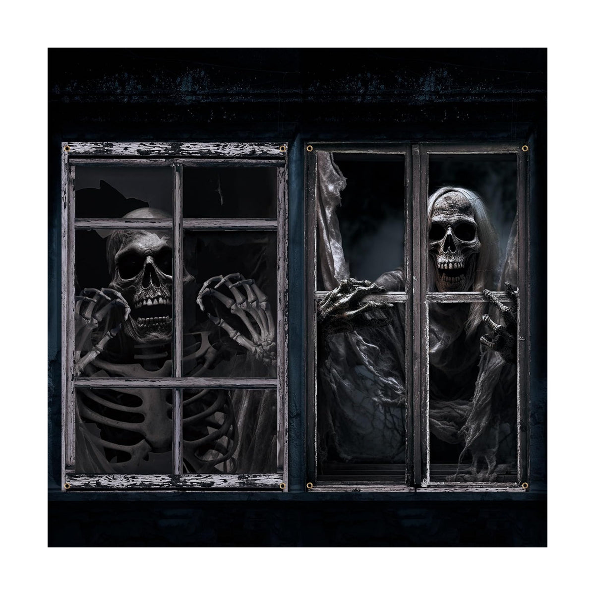 Newwiee 2 Pcs Scary Halloween Curtain Window Silhouette Cover, Skull