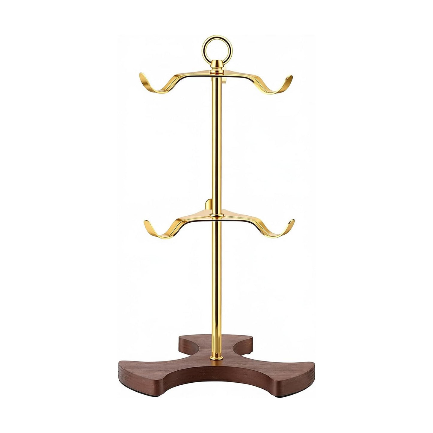 Gold Mug Tree for Countertop - 2-Tier Coffee Mug Holder Rack for 6 Large Mugs (5oz-20oz) - Sturdy Metal & Solid Wood