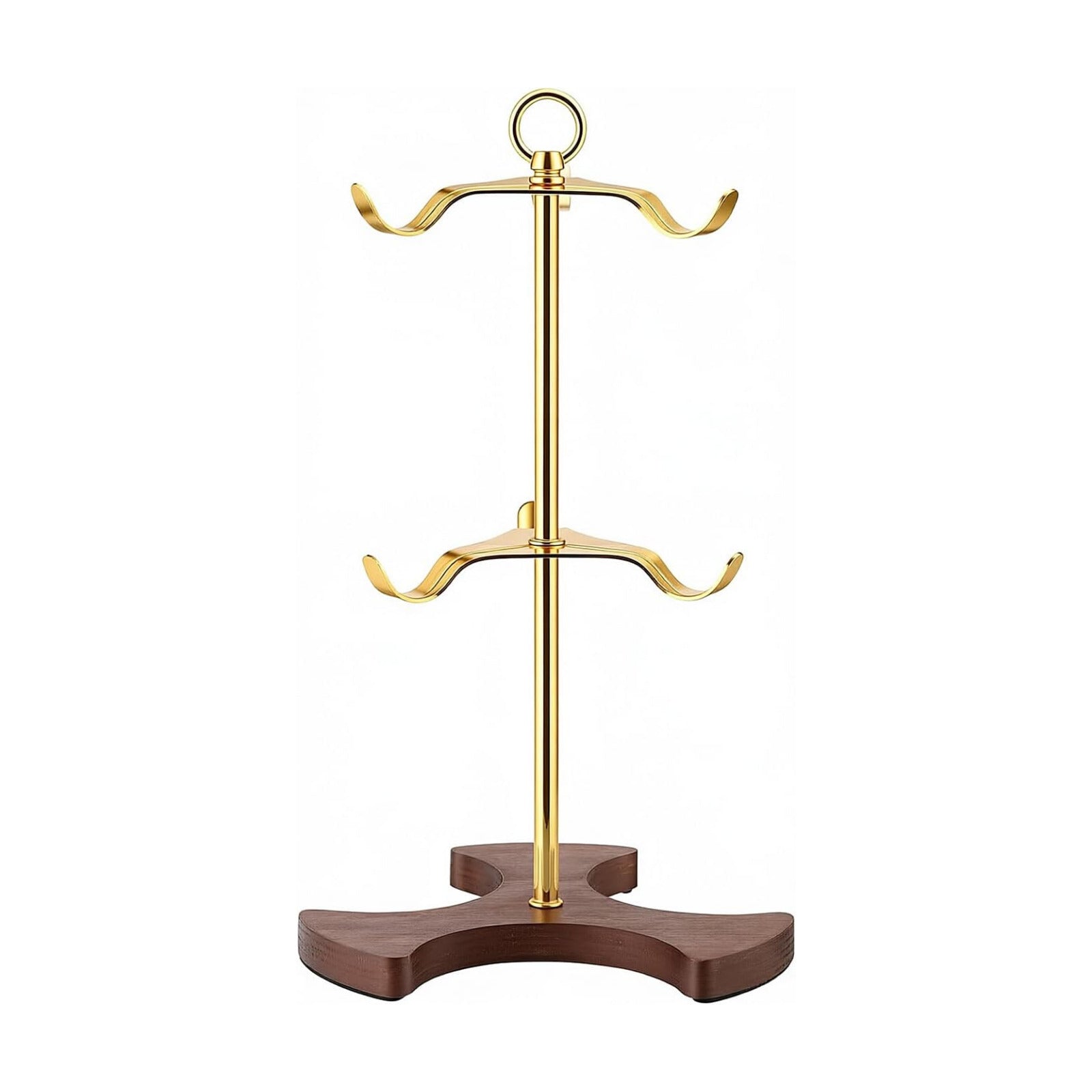 Gold Mug Tree for Countertop - 2-Tier Coffee Mug Holder Rack for 6 Large Mugs (5oz-20oz) - Sturdy Metal & Solid Wood
