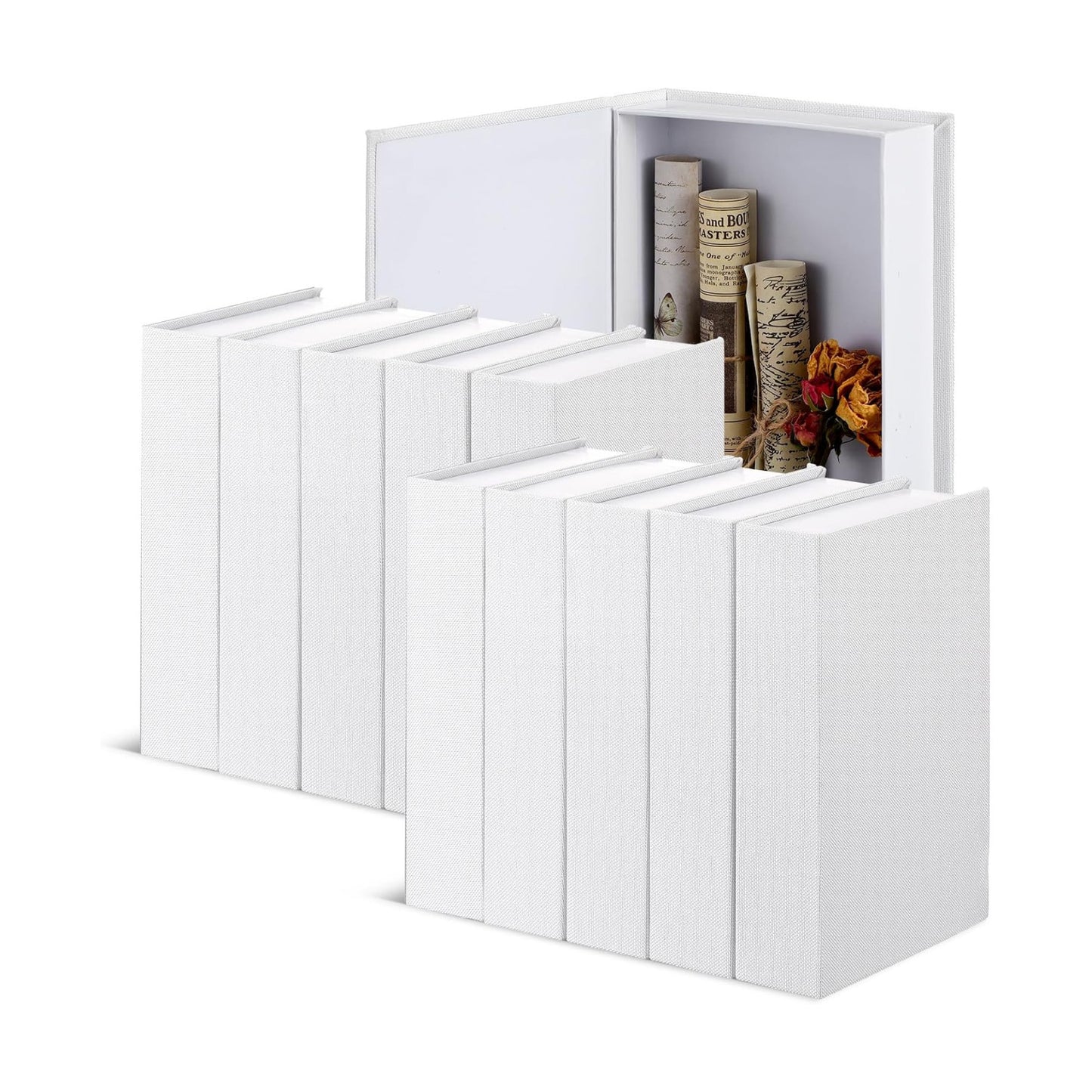 Faux Book Box Decorative Books Modern Linen Fake Books Decor / White / Set of 10