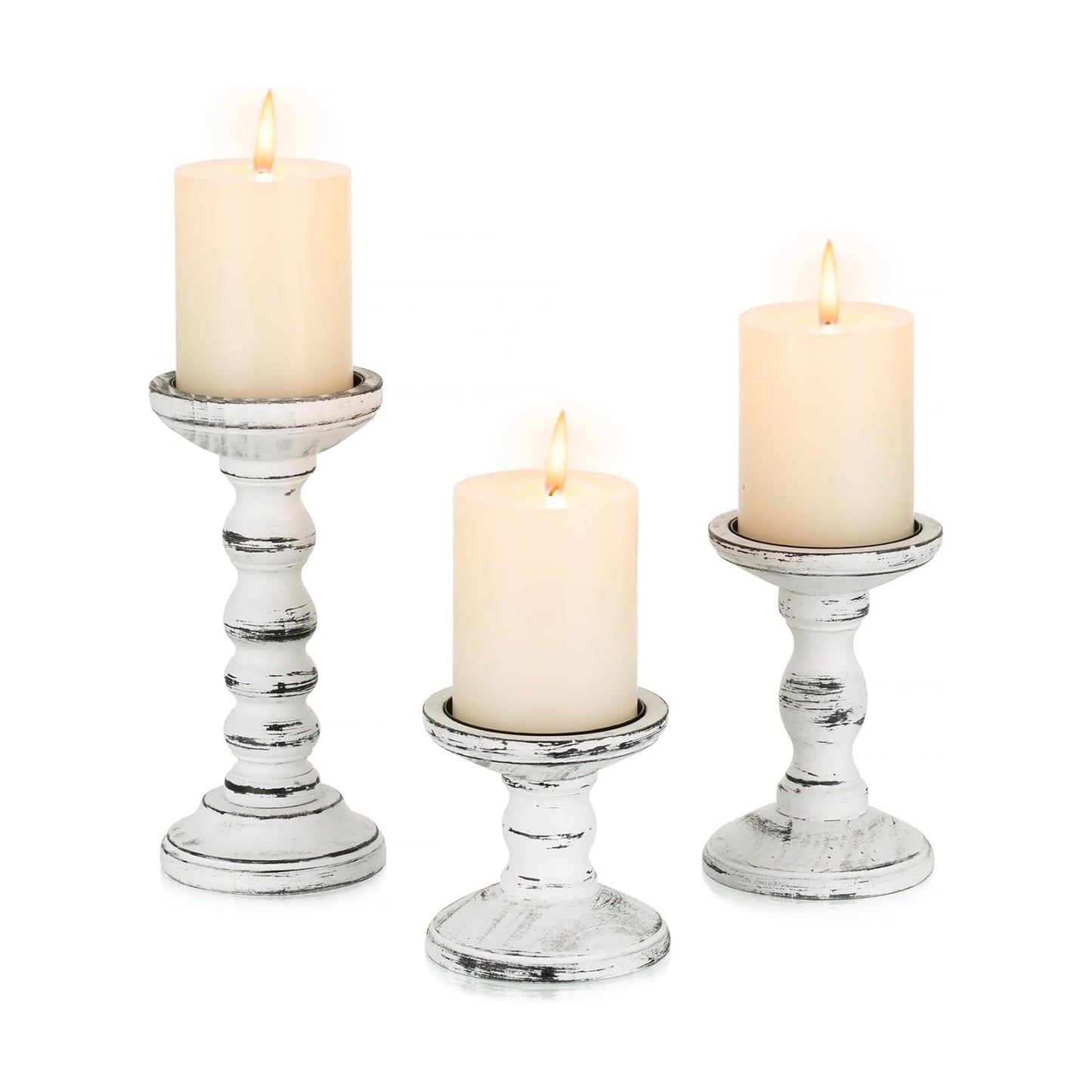 Wood Candle Holders for Pillar / White Black / XS+S+M / Set of 3