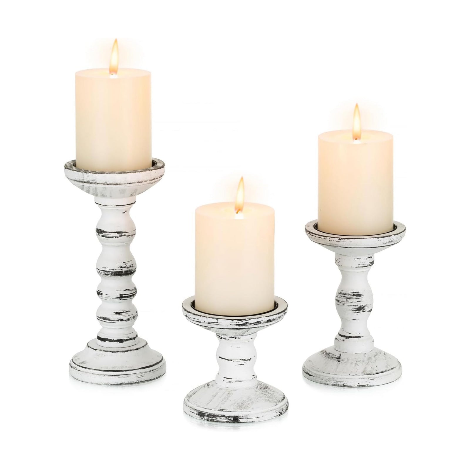 Wood Candle Holders for Pillar / White Black / XS+S+M / Set of 3