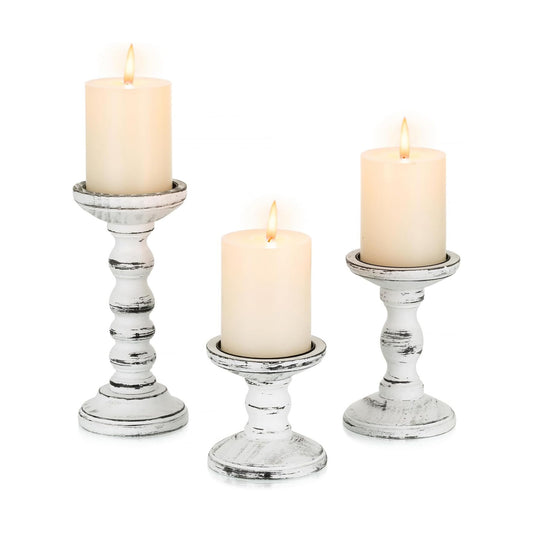 Wood Candle Holders for Pillar / White Black / XS+S+M / Set of 3