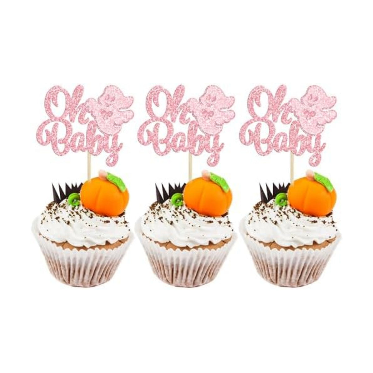 Gyufise 24Pcs Ghost Oh Baby Cupcake Toppers Pink Glitter Bow Spooky Cupcake Picks for Halloween Ghost Theme Baby Shower Kids Birthday Party Cake Decorations Party Supplies