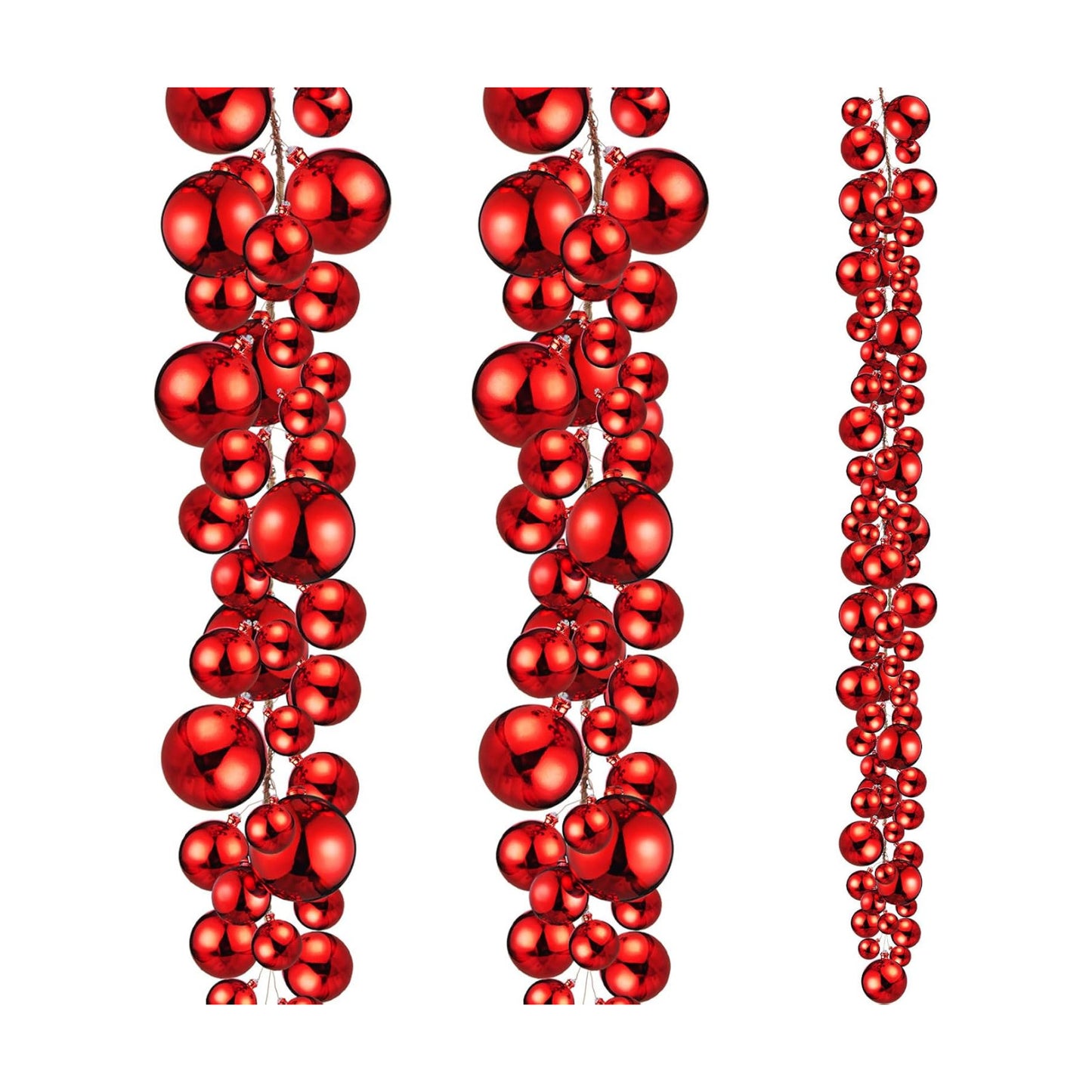 2 Pcs 6 ft Christmas Ball Garland Ornaments, Red | Bauble Bulb Christmas Tree Ball Decoration Shatterproof Ornaments
