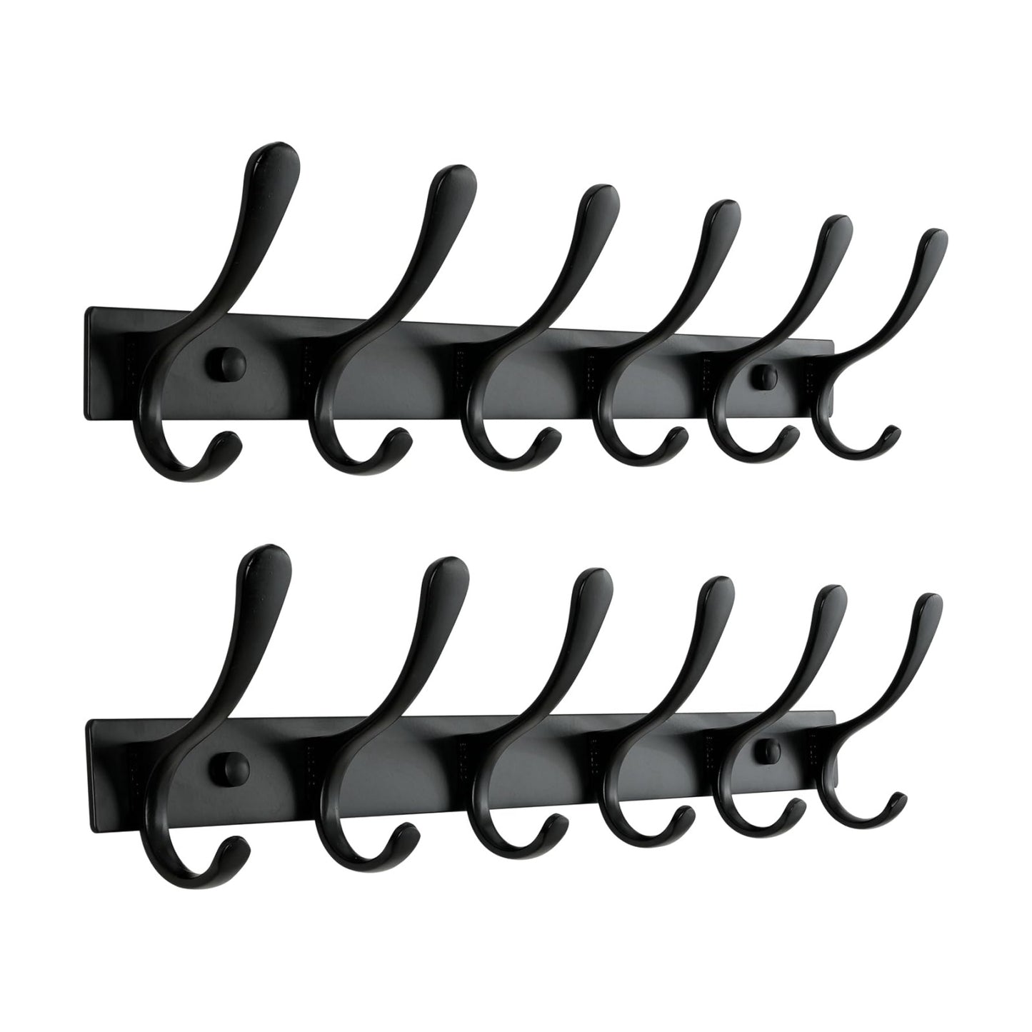 SKOLOO Heavy Duty Wall Mounted Coat Rack - 6 Hooks, Stainless Steel, Pack of 2, Sturdy Coat Hooks for Hanging Clothes