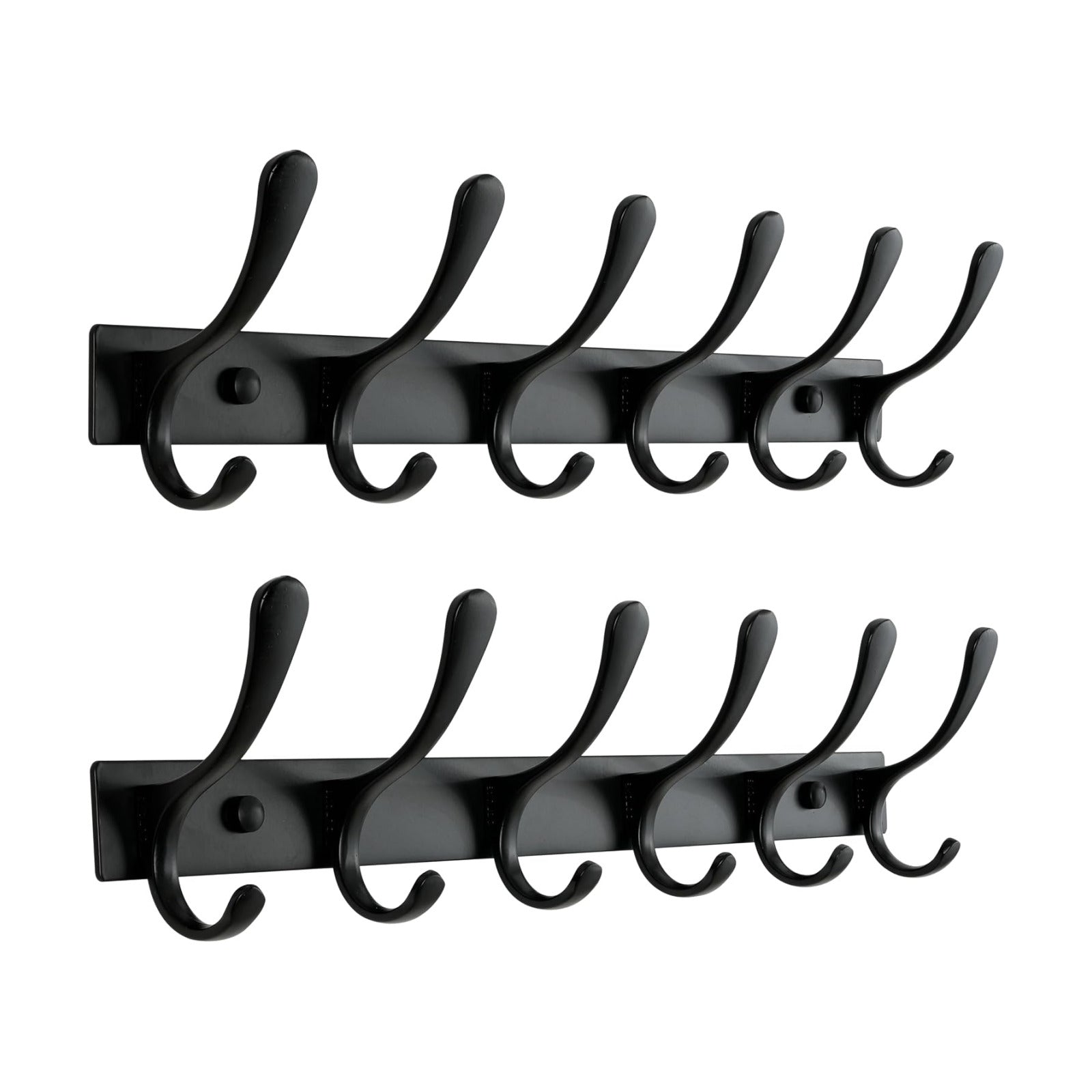 SKOLOO Heavy Duty Wall Mounted Coat Rack - 6 Hooks, Stainless Steel, Pack of 2, Sturdy Coat Hooks for Hanging Clothes