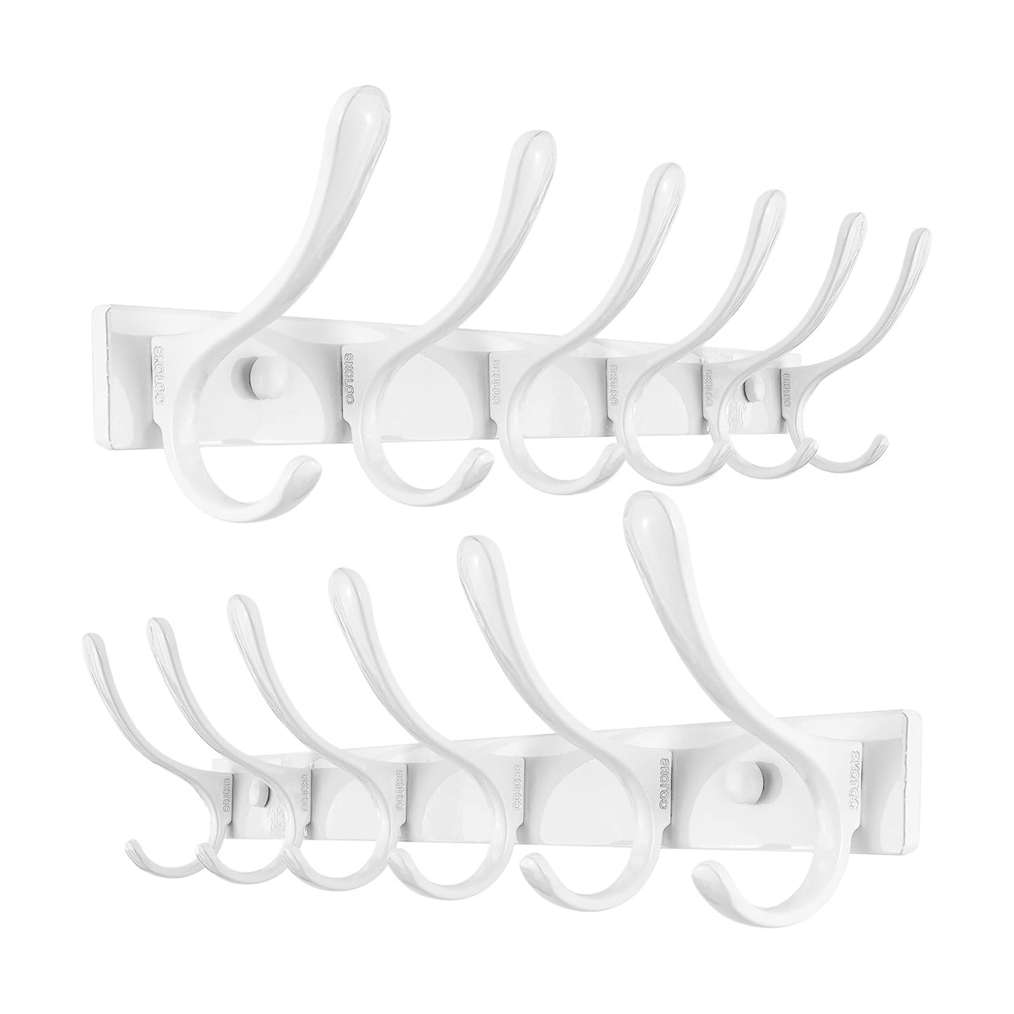 SKOLOO Heavy Duty Wall Mounted Coat Rack - 6 Hooks, Stainless Steel, Pack of 2, Sturdy Coat Hooks for Hanging Clothes