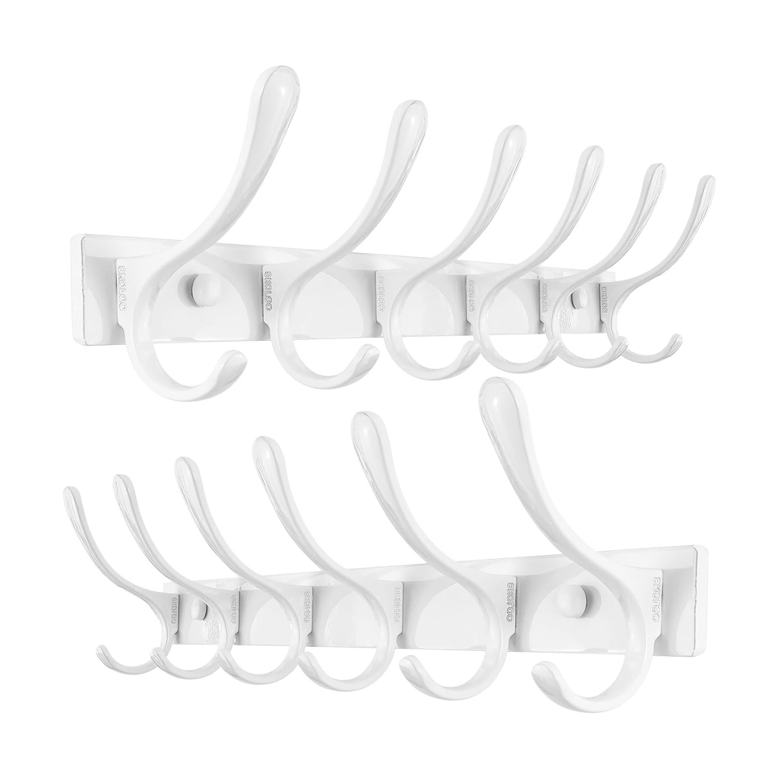 SKOLOO Heavy Duty Wall Mounted Coat Rack - 6 Hooks, Stainless Steel, Pack of 2, Sturdy Coat Hooks for Hanging Clothes