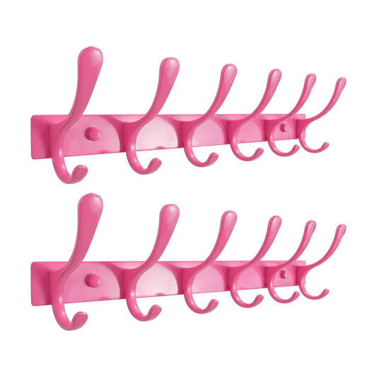 SKOLOO Wall Mounted Coat Rack - 6 Hooks, Pack of 2, Heavy Duty, Stainless Steel, Metal Wall Hanger, Sturdy Coat Hooks