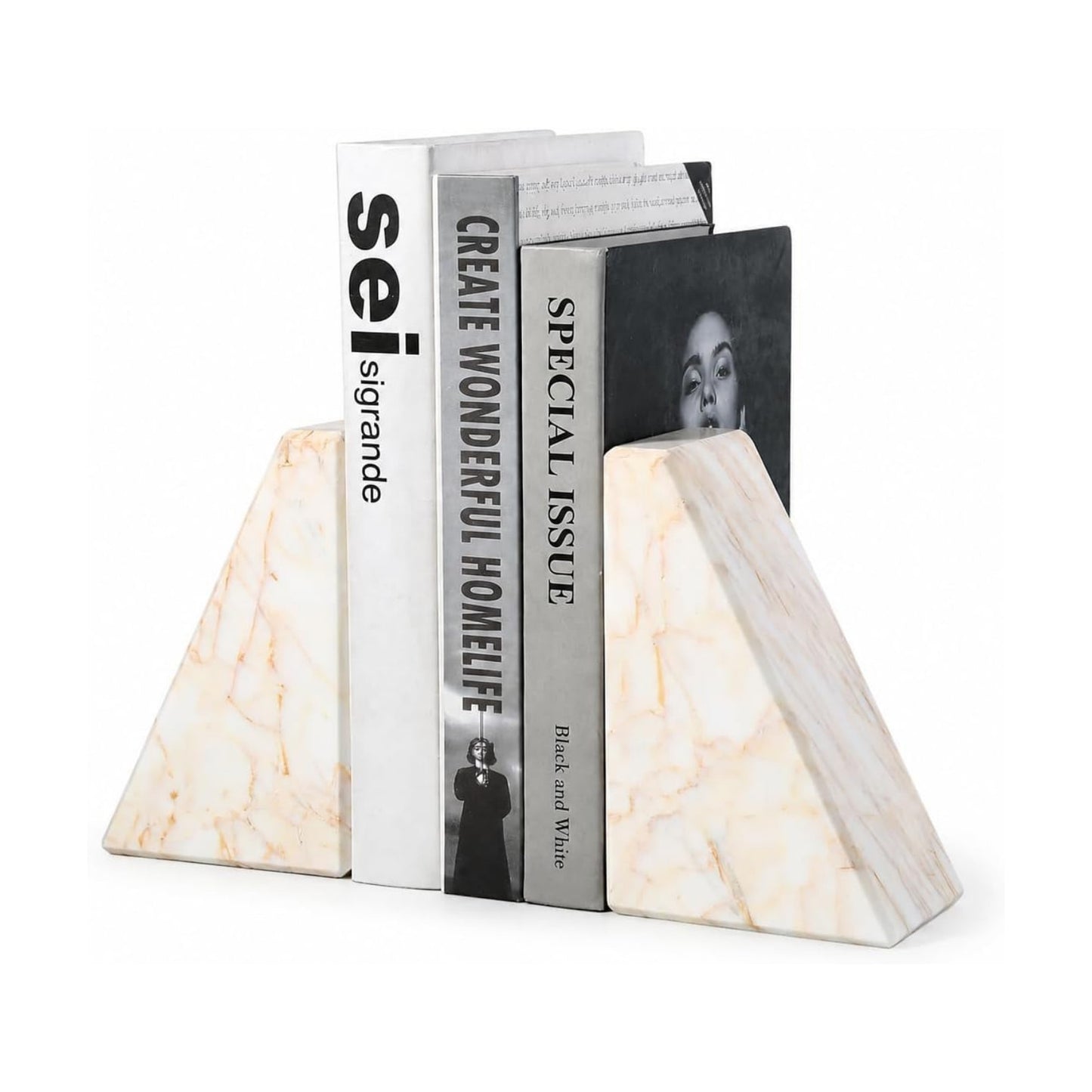Marble Bookends / Large Bookends for Heavy Books / Trapezoid-gold