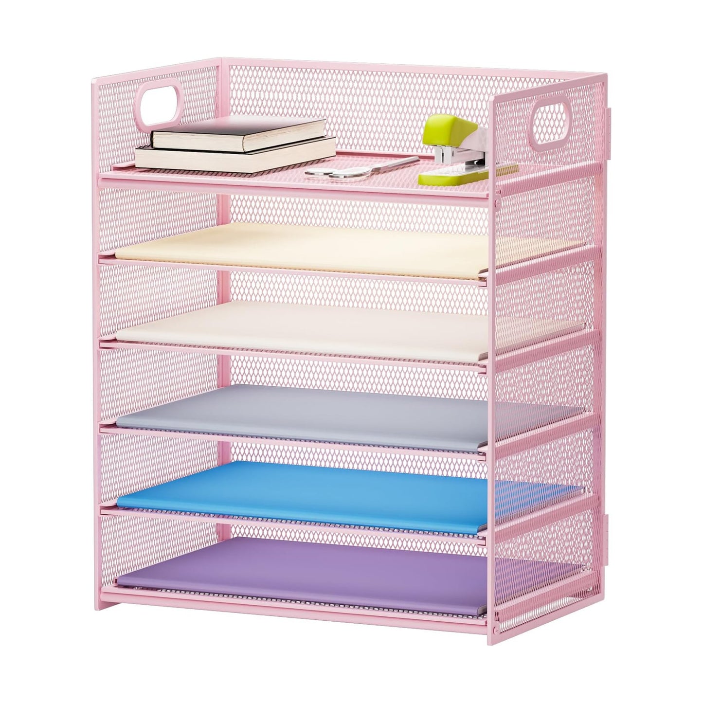 Marbrasse 6 Tier Paper Organizer Letter Tray - Mesh Desk File Organizer with Handle, Paper Sorter for Letter/A4 Office