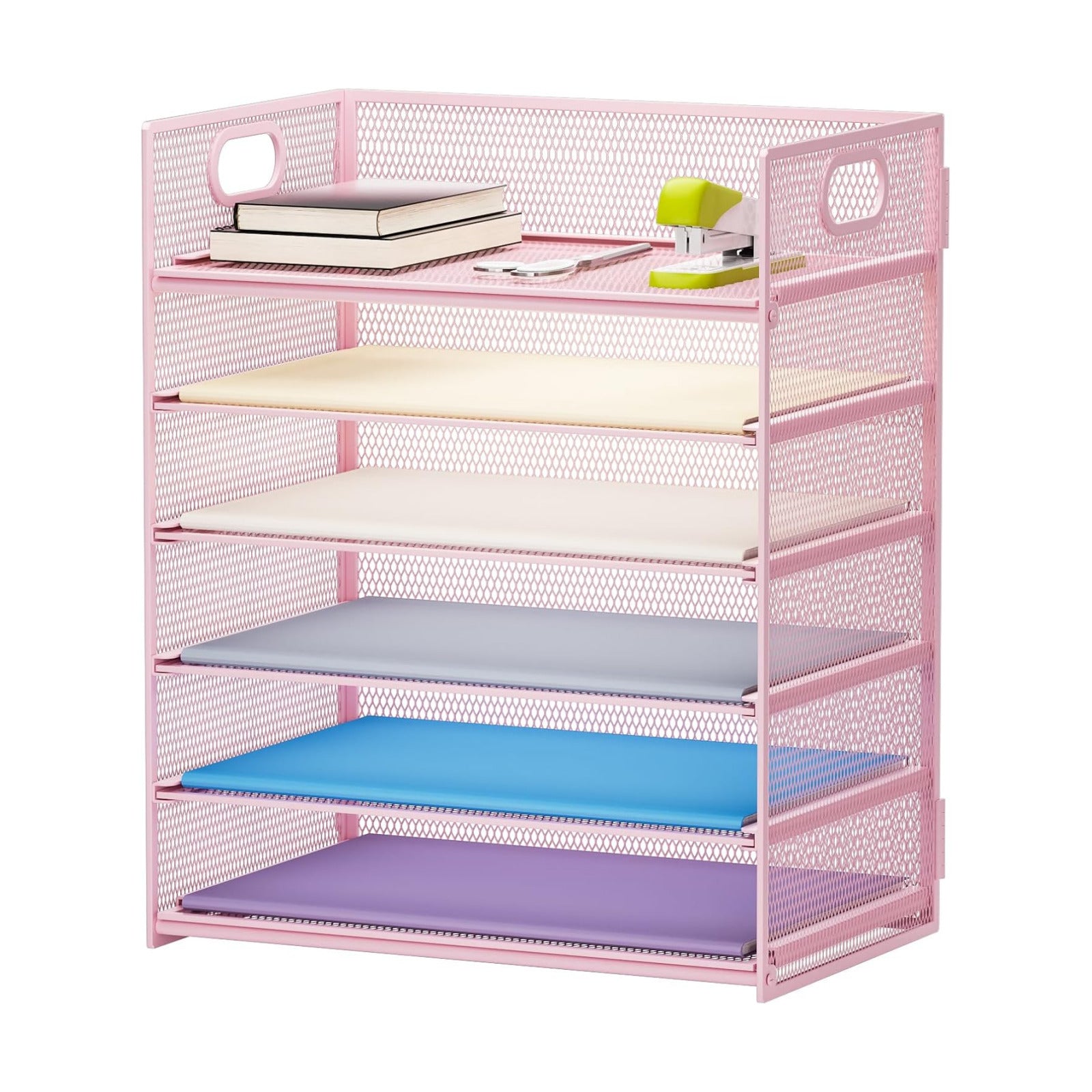 Marbrasse 6 Tier Paper Organizer Letter Tray - Mesh Desk File Organizer with Handle, Paper Sorter for Letter/A4 Office