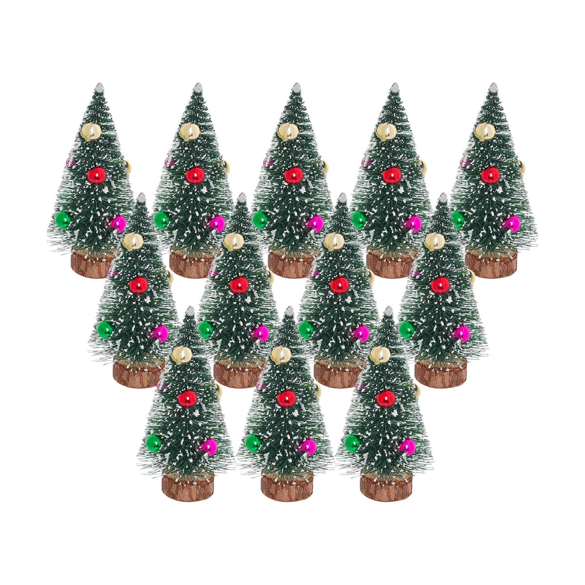 Yookat 12Pcs Mini Christmas Trees Bottle Brush Trees Small Sisal Trees Mini Pine Trees with Wood Base Small Bottle Brush Trees for Christmas Winter Decoration (Green)